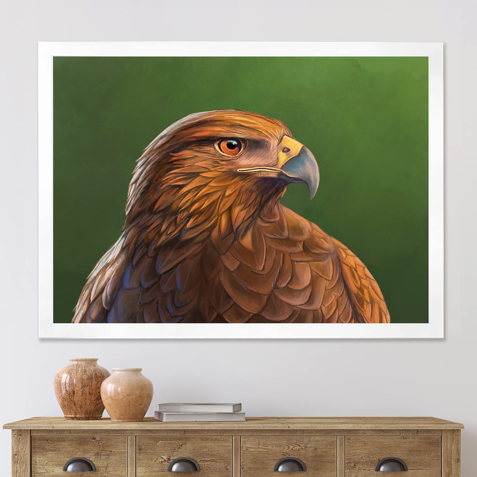 Harris Hawk Bird Portrait - Traditional Framed Wall Art Decor for Living Room, Office & Bedroom