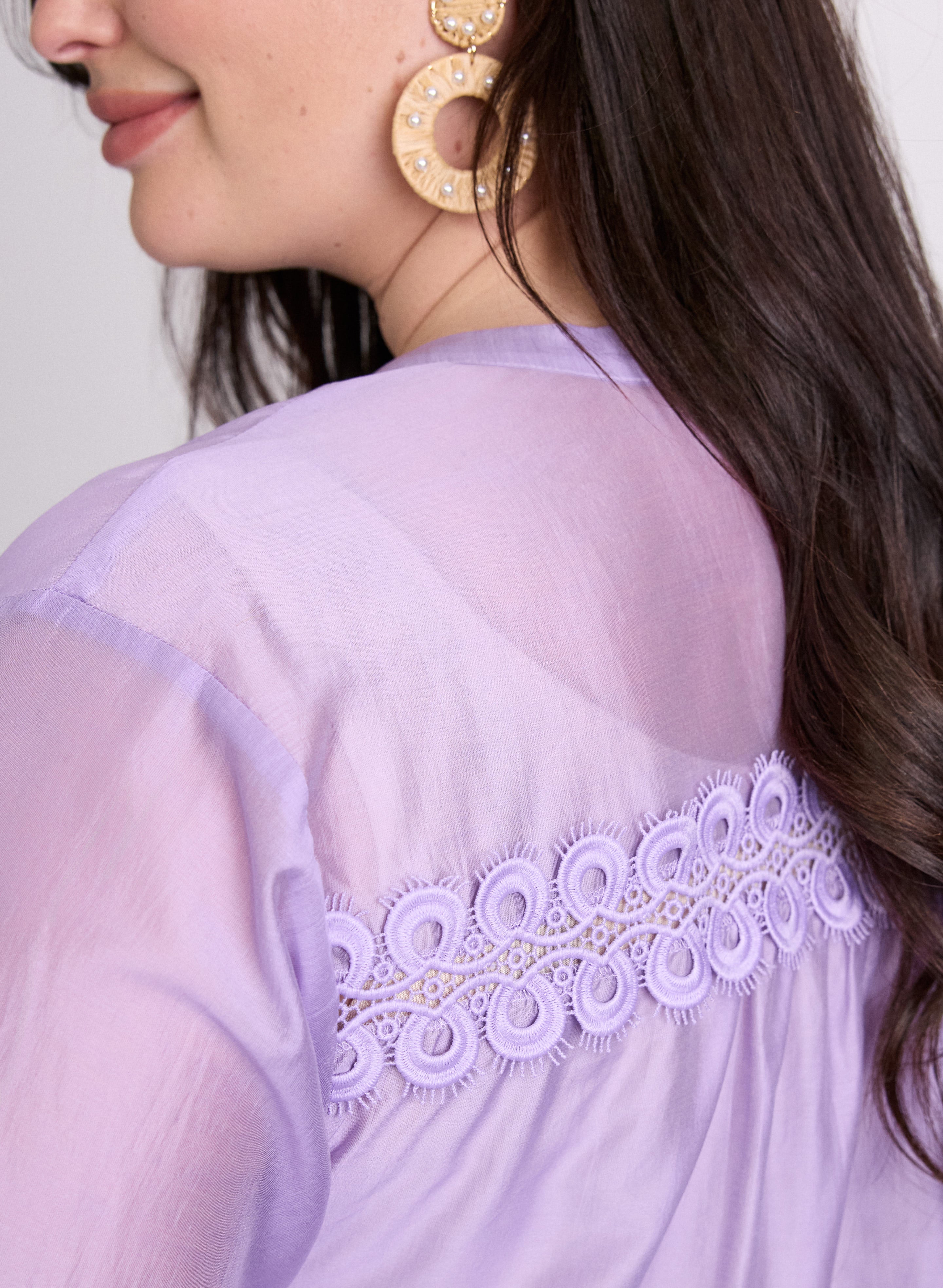 Elegant Crochet Trim Blouse for Women - Boho Chic Lace Detail Tops - Perfect for Summer Outfits & Beach Vacations
