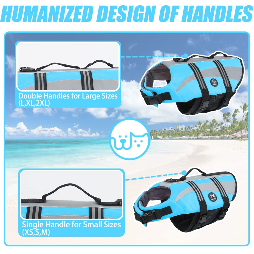 EMUST Dog Life Jacket - Lightweight Pet Life Vest for Small, Medium, Large & XL Dogs - Adjustable Buoyancy Swim Vest for Swimming, Boating & Water Activities - Blue XL Size for Big Dogs