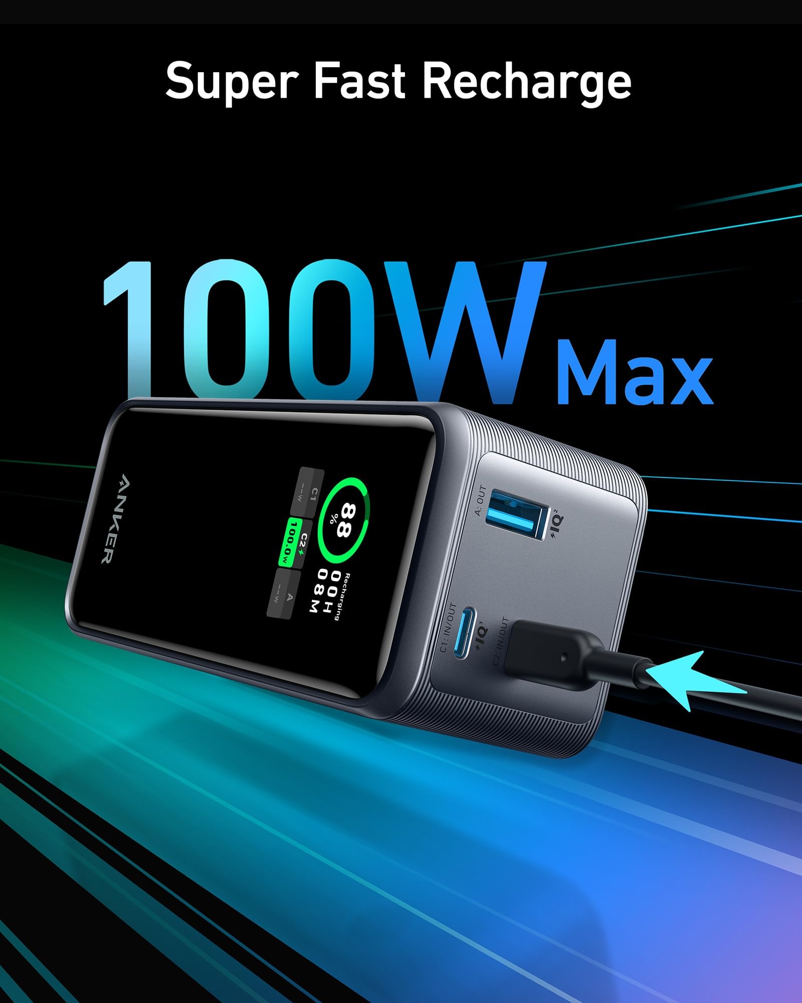Anker Prime 20,000mAh 200W Power Bank with Smart Digital Display - Dual USB-C & USB-A Portable Charger for iPhone 15/14/13, Samsung Galaxy, MacBook, Dell Laptops - Perfect for Travel, Camping & Emergency Power Backup