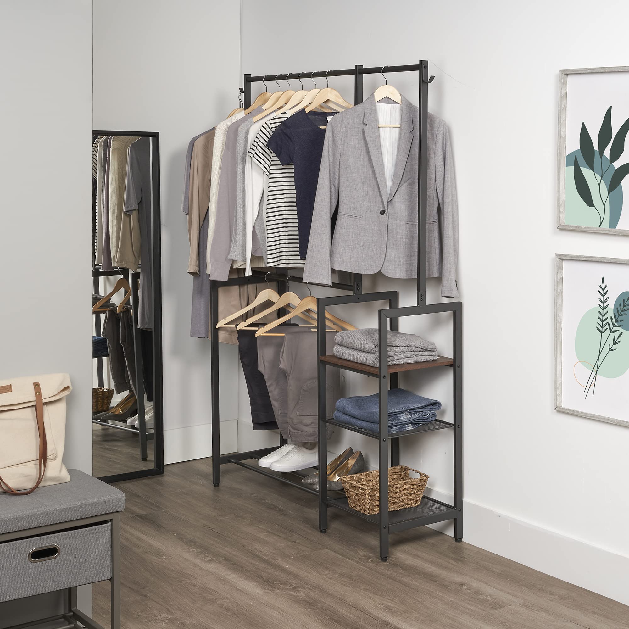 NeatFreak Free Standing Closet Organizer - Heavy Duty Double Hanging Clothes Rack with Shelves for Clothes, Shoes & Accessories Storage - Perfect for Bedroom, Walk-in Closet and Small Space Organization