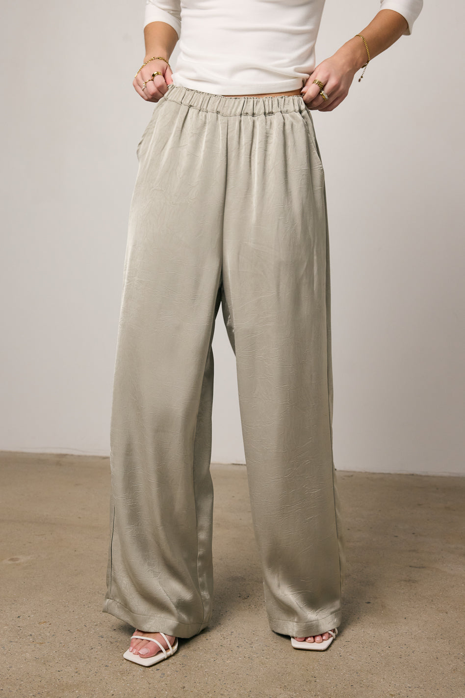 Women's Maya Wide Leg Pants in Sage Green - Comfortable High Waisted Linen Pants for Yoga, Travel & Casual Wear
