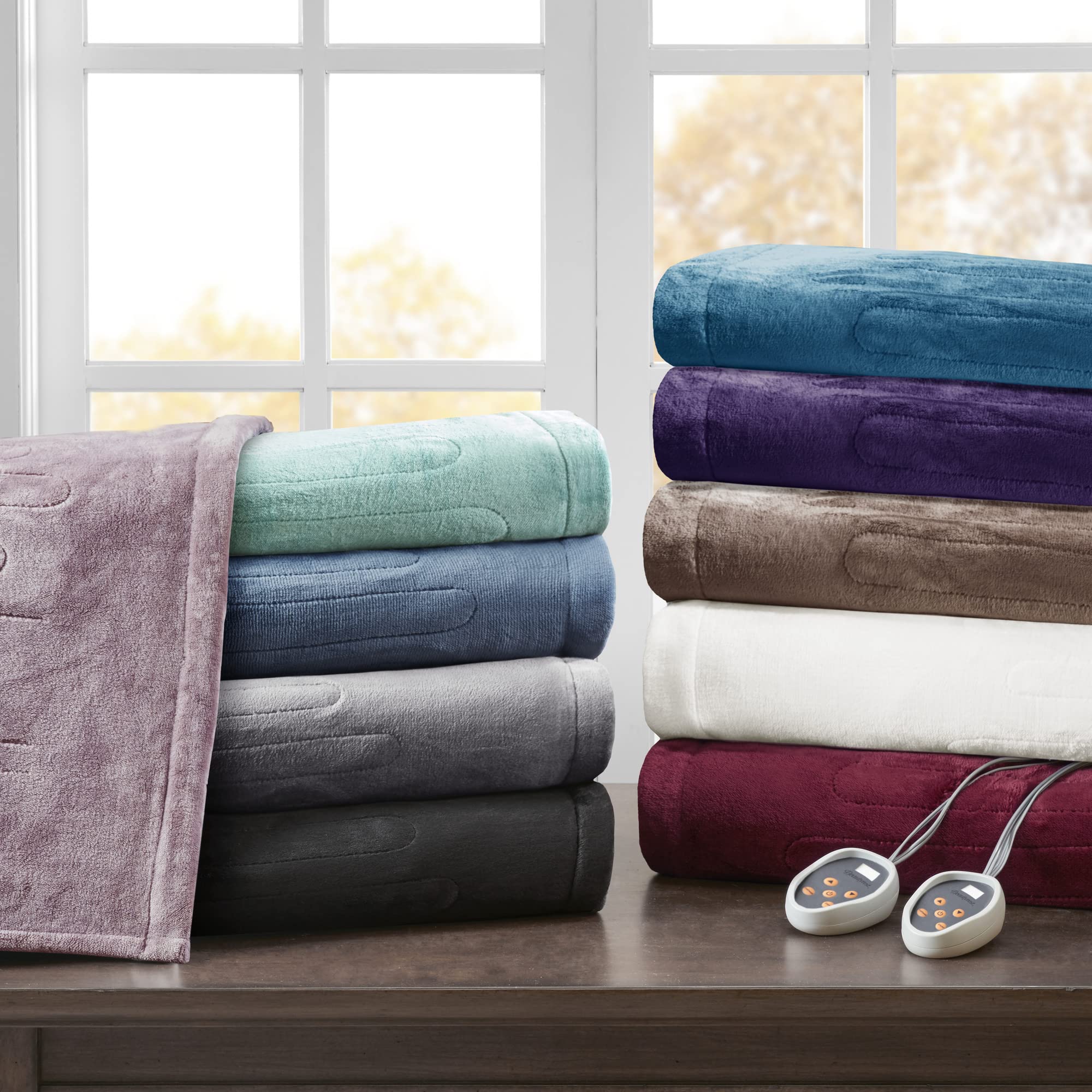 Beautyrest Electric Heated Blanket King Size (90x100 Inches) - Fast Heating, Auto Shut Off, 10 Heat Settings, Ultra-Soft Grey Blanket for Winter | Zero EMF, UL Certified | Perfect for Bed, Couch & Office Use During Cold Weather
