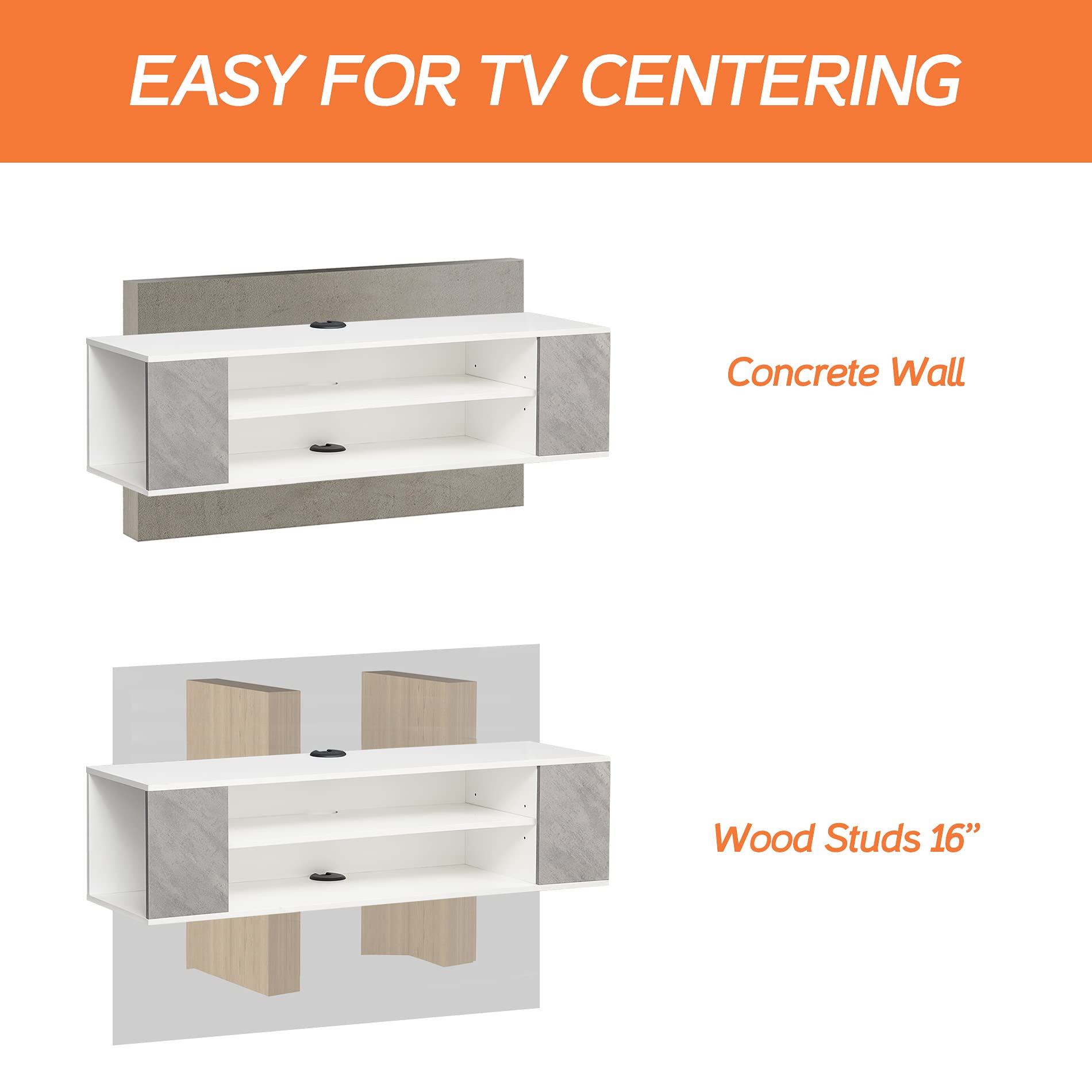 WAMPAT 79 Inch Floating TV Stand for 75 Inch TVs - Modern Wall Mounted Entertainment Center with Wood Storage Hutch - Space Saving TV Cabinet for Living Room (Grey & White) - Perfect for Small Spaces & Home Theater Setup