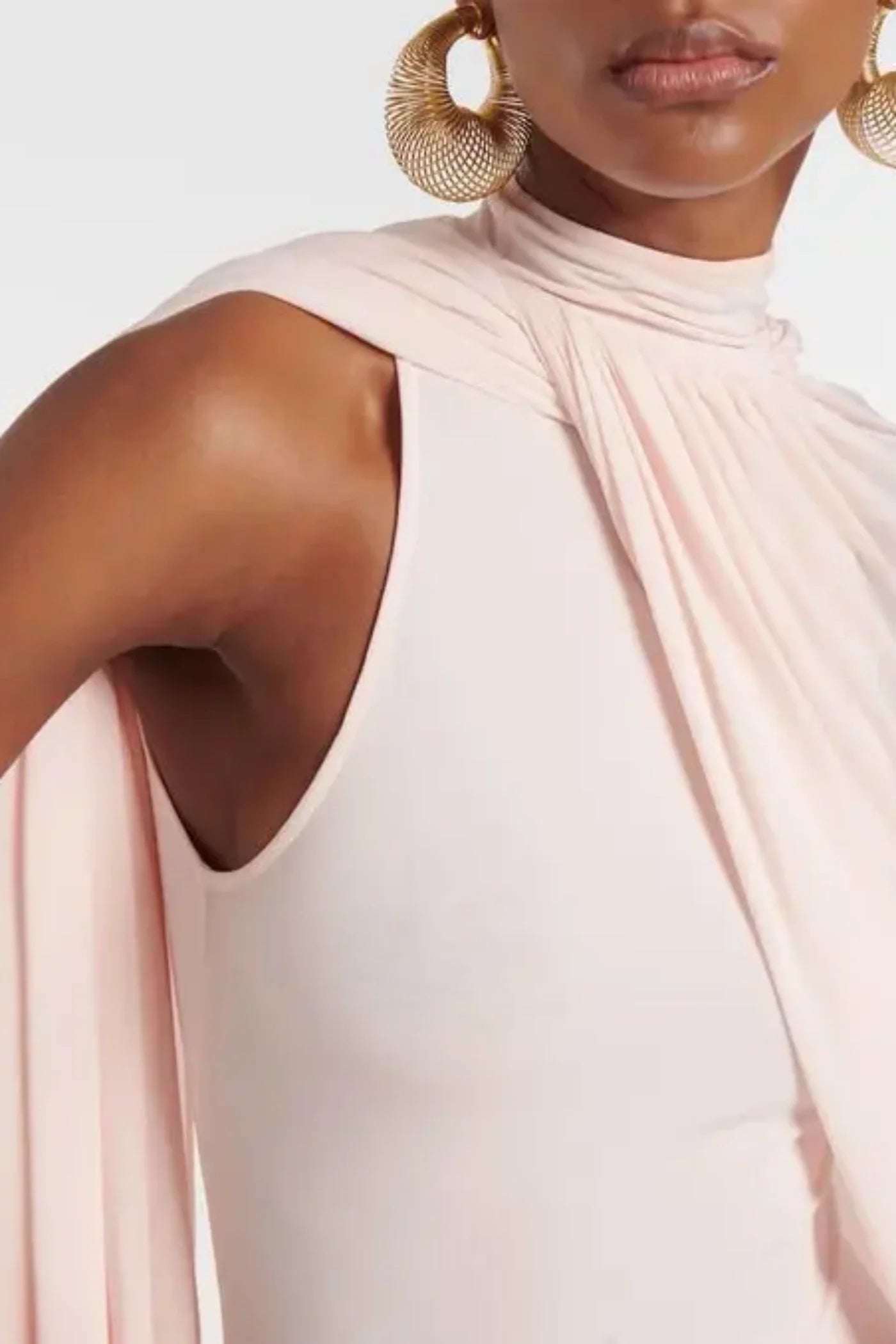 Elegant Asymmetric Cape Draped Midi Dress for Women | Chic Party & Evening Wear | Perfect for Weddings, Cocktail Events & Date Nights