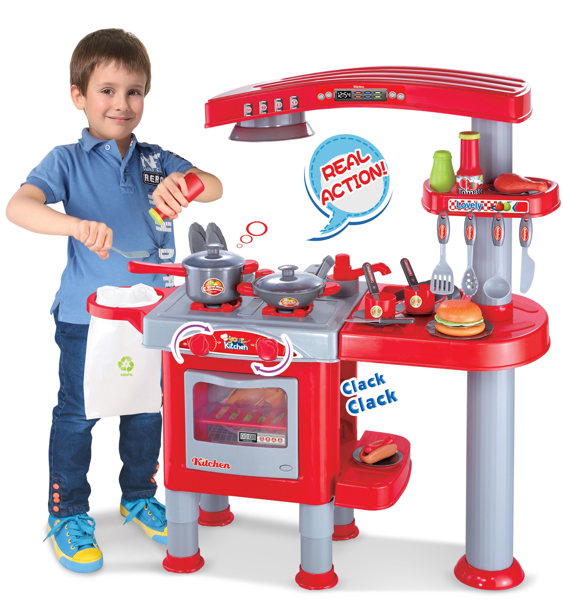 My First Play Kitchen Toy Set for Toddlers - Red Wooden Pretend Play Kitchen with Accessories | Perfect for Imaginative Play, Role-Playing & Early Learning | Great Gift for 2-5 Year Old Boys & Girls