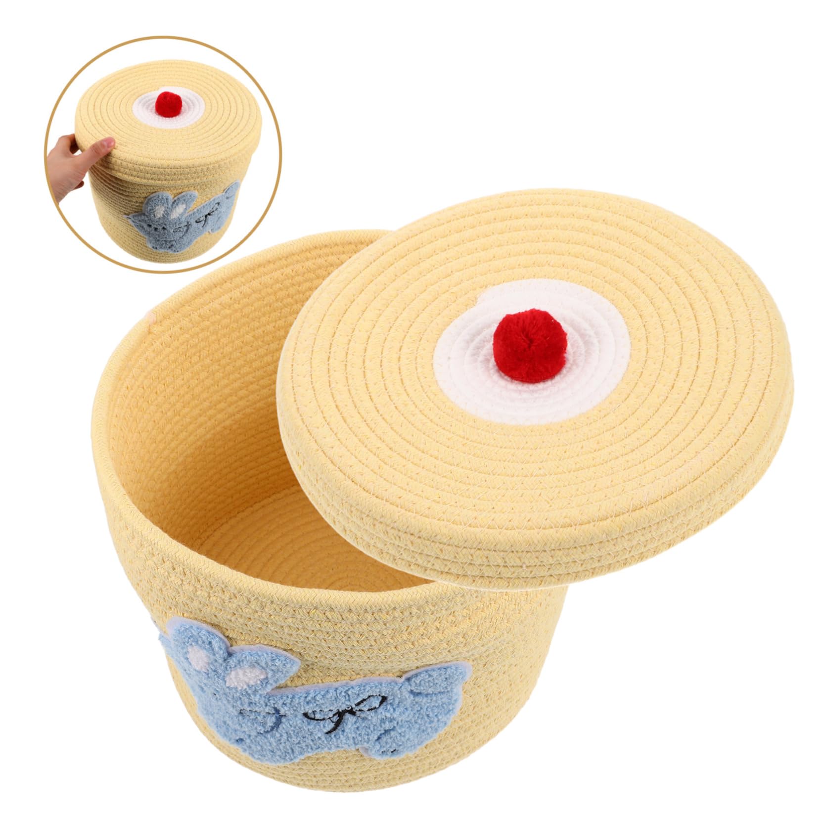 Cabilock Handwoven Cotton Rope Storage Basket with Lid - Organize Snacks, Sundries & Desk Accessories - Decorative Woven Bin for Home, Office, Nursery & Bathroom Storage Solutions