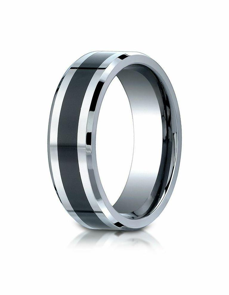 7mm Cobalt & Black Ceramic Inlay Men's Wedding Band Ring - Durable & Comfortable for Everyday Wear, Anniversary & Special Occasions