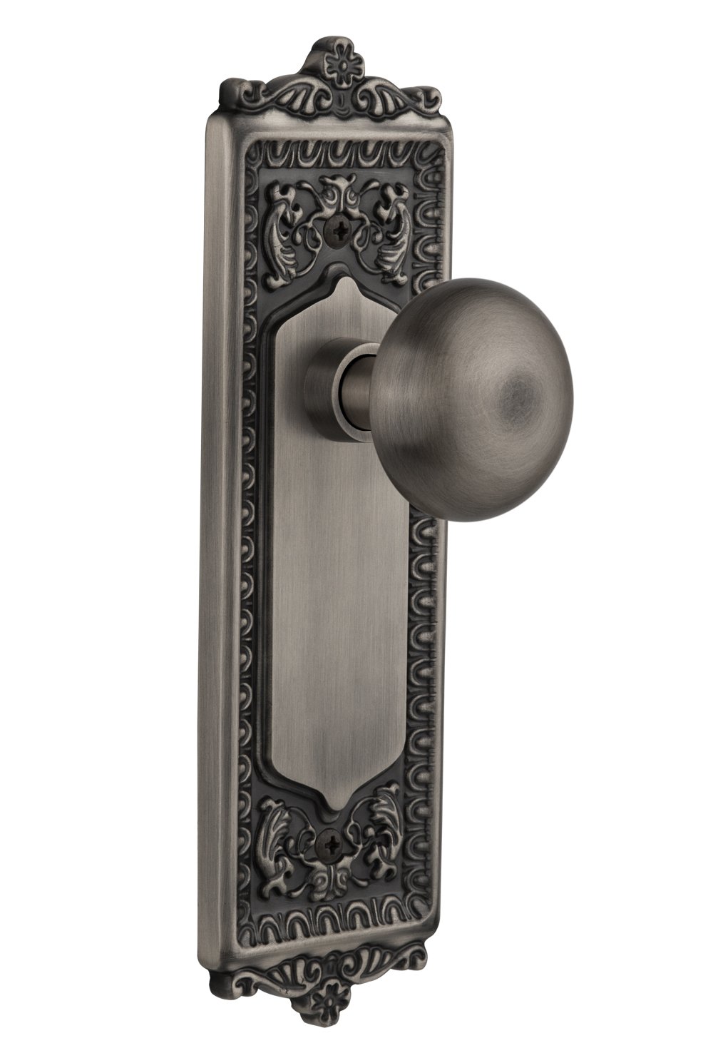 Nostalgic Warehouse Egg & Dart Plate with New York Knob - Single Dummy Antique Pewter Cabinet Hardware for Vintage Home Decor | Perfect for Kitchen Cabinets, Dressers & Furniture Restoration