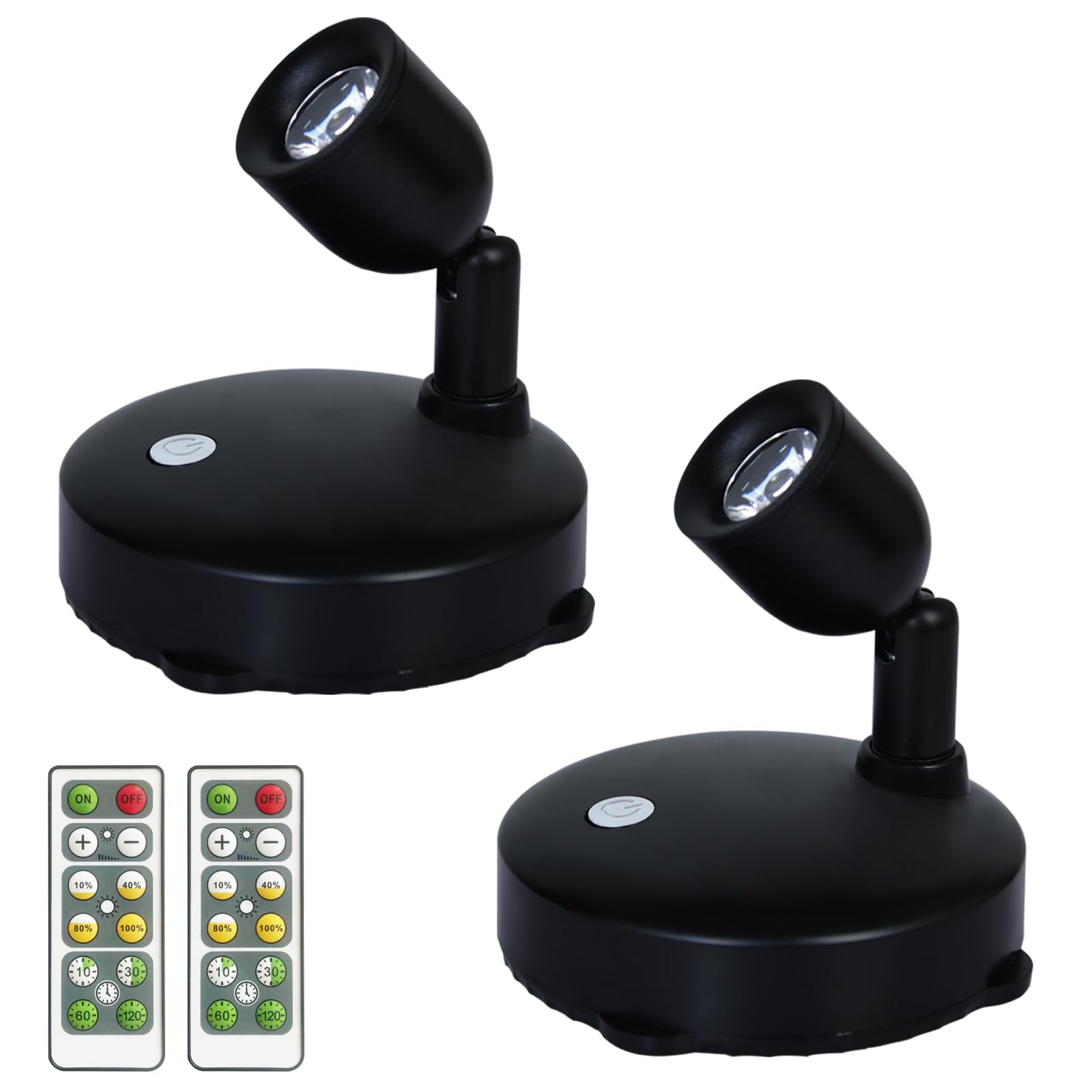 2-Pack Battery Powered LED Puck Lights with Remote - Natural White Mini Spotlight for Indoor Uplighting, Picture Lighting, Art Display (Paintings, Dartboard, Plants) - Perfect for Home Decor & Gallery Lighting