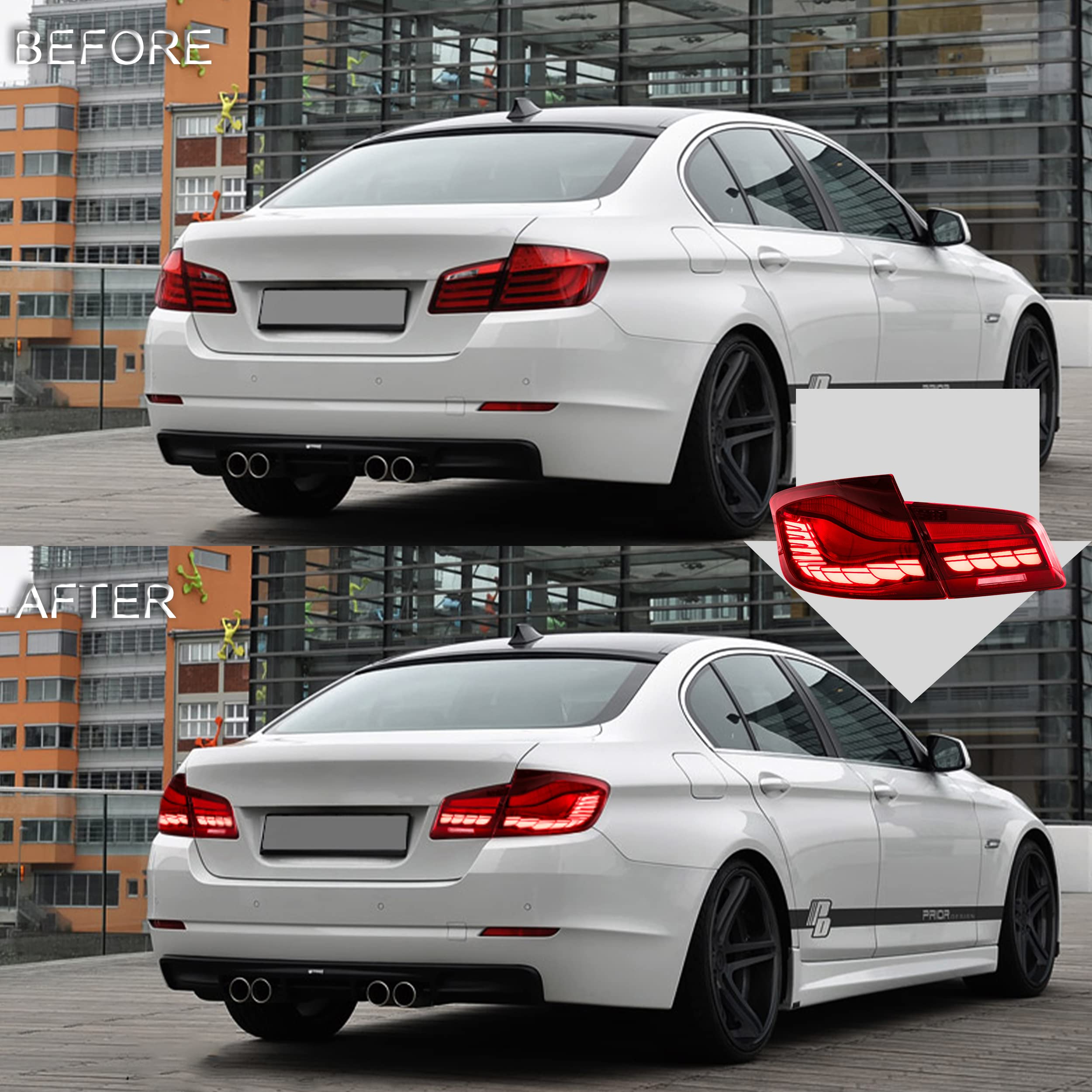 VLAND OLED Tail Lights Assembly for BMW 5 Series F10 F18 2011-2017 - Dynamic Dragon Scale DRL Red Rear Lamps - Upgrade Your 535i, 528i, 550i - Perfect for Night Driving & Car Customization