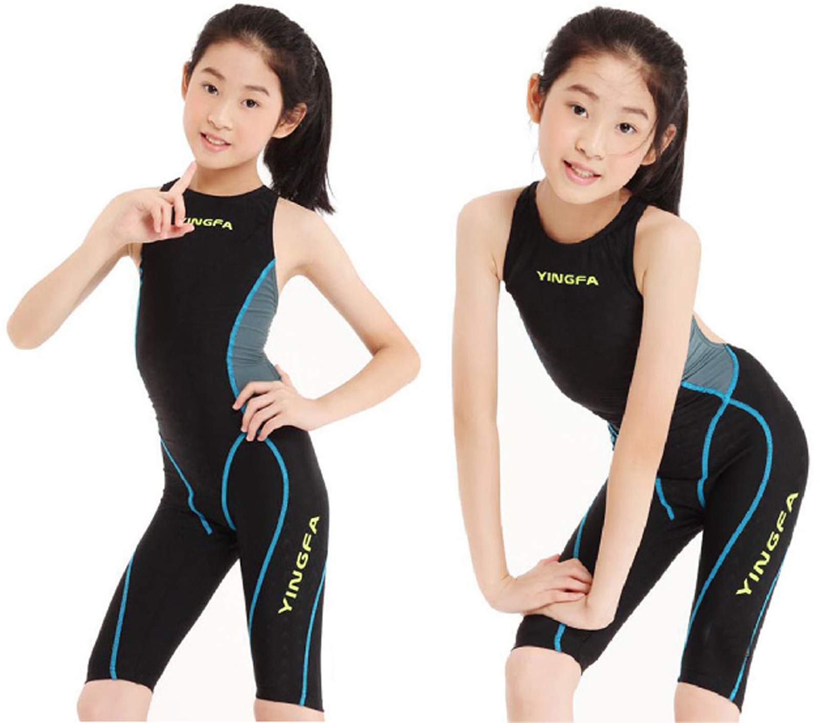 One Piece Racing Swimsuits for Girls - Kneeskin Technical Training Swimwear Size 32 (US Women's 4-6 / China XL) - Black/Blue - Perfect for Competitive Swimming & Swim Team Practice