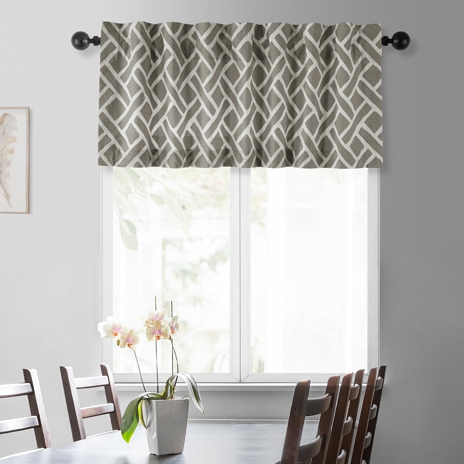 Martinique Taupe Geometric Printed Cotton Window Valance - Elegant Home Decor for Living Room, Bedroom & Kitchen - Perfect for Modern Farmhouse & Boho Chic Interiors
