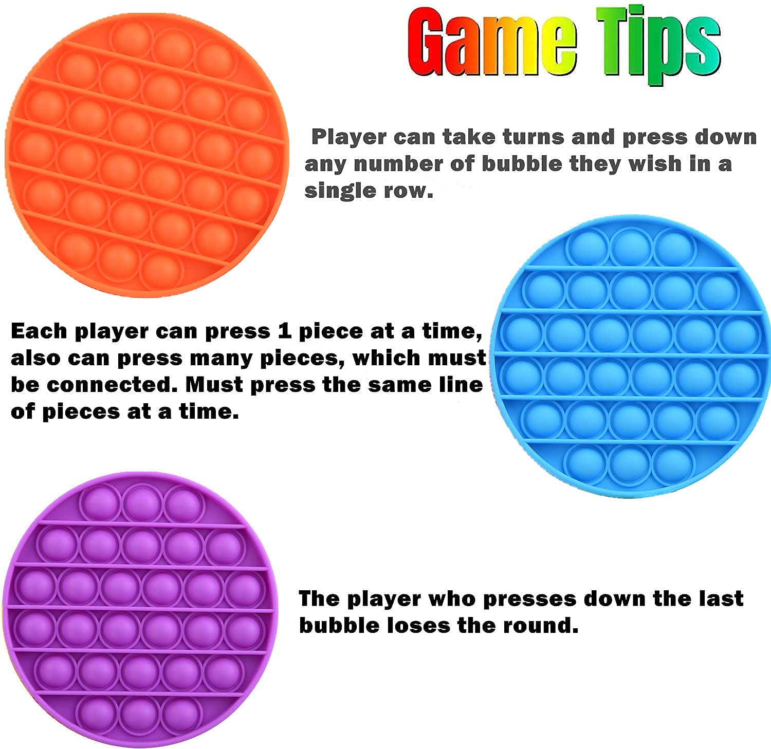 5 Pack Pop Sensory Fidget Toys for Stress Relief - Push Bubble Sensory Toys for Kids & Adults - Silicone Anxiety Relief Toys - Round Squeeze Sensory Toys for ADHD, Autism, Office & Classroom Use