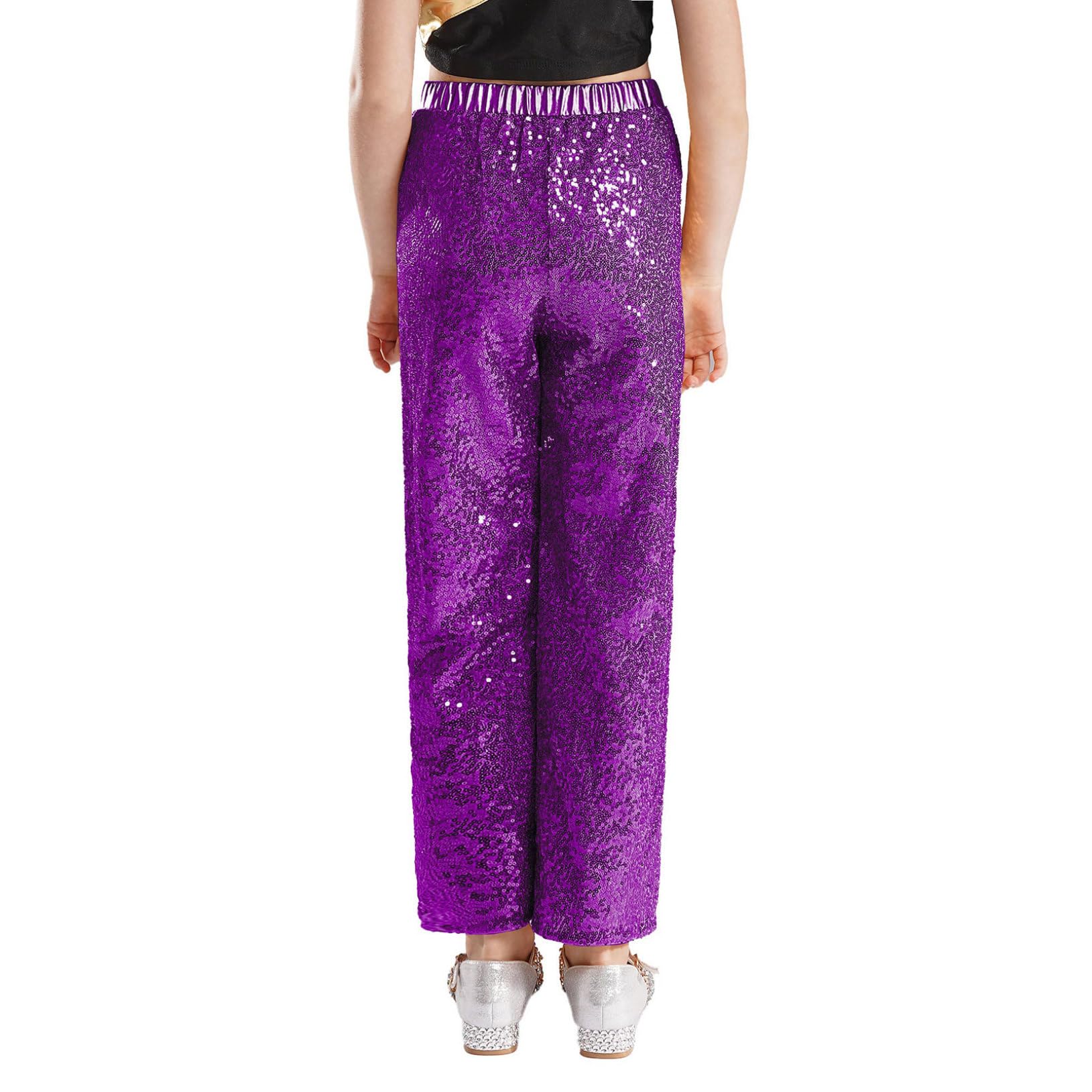 Shiny Disco Dance Pants for Kids - Girls & Boys Jazz Hip Hop Performance Costume, Stretchy Flared Leggings for Street Dance, Yoga & Halloween Outfits - Perfect for Dance Recitals, Parties & Cosplay