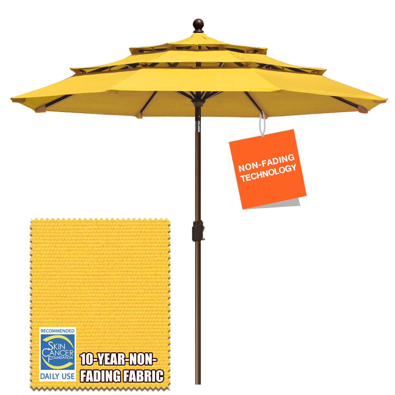 EliteShade 9FT 3-Tier Market Umbrella - 10-Year Fade-Resistant Outdoor Patio Umbrella with Ventilation, Sunflower Yellow - Perfect for Backyard, Poolside, Restaurant & Outdoor Dining Areas