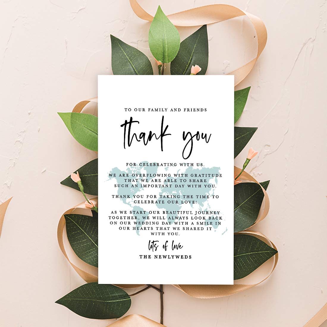 Andaz Press Watercolor Destination Wedding Thank You Place Cards - 56-Pack, 4 x 6-Inch - Elegant Table Seating Cards for Wedding Reception, Dinner Plates & Guest Favors - Perfect for Beach, Garden & Rustic Weddings