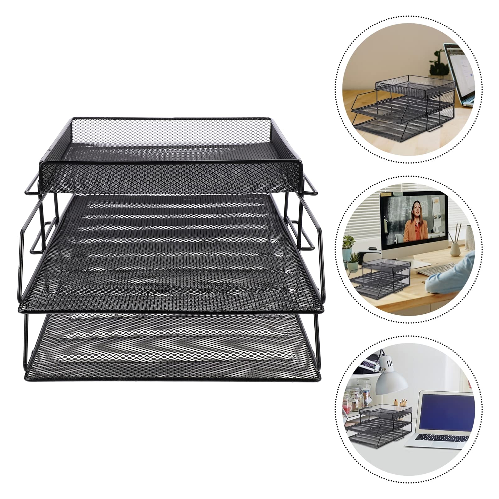 NUOBESTY 3-Tier Mesh Desk Organizer - Black Vertical Stackable File Tray for Documents, Letters & Office Supplies | Perfect for Home Office, School & Workspace Organization