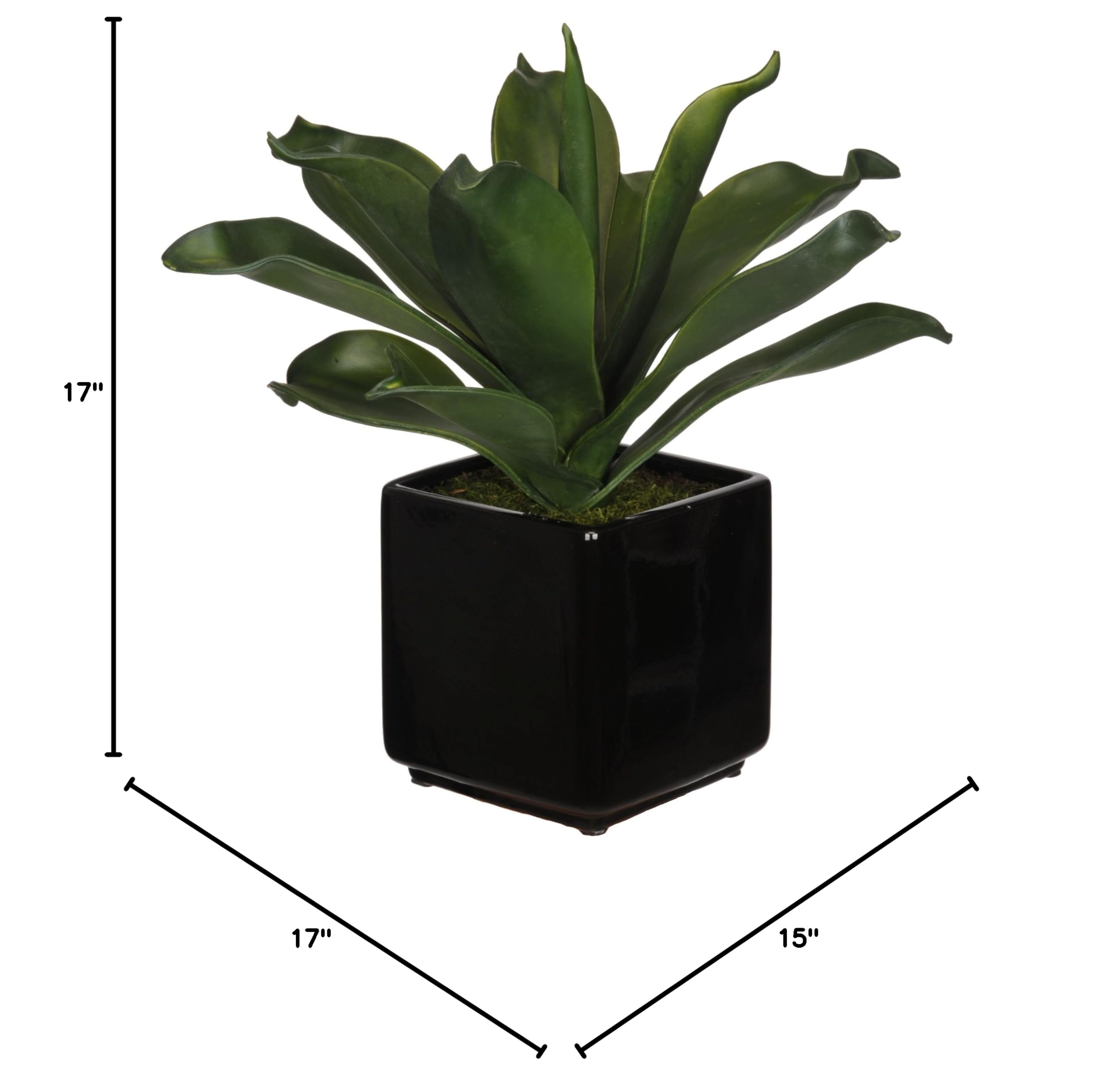 Artificial Agave Succulent Plant in Black Ceramic Cube - Low Maintenance Silk Flower Arrangement for Home Office Desk Decor, Wedding Centerpiece & Modern Interior Design