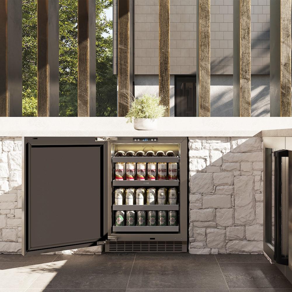 ZLINE Autograph Edition 24 Inch Stainless Steel Beverage Cooler - Touchstone 151 Can Mini Fridge with Matte Black Handle | Perfect for Home Bar, Office, or Man Cave | RBSOZ ST 24 MB