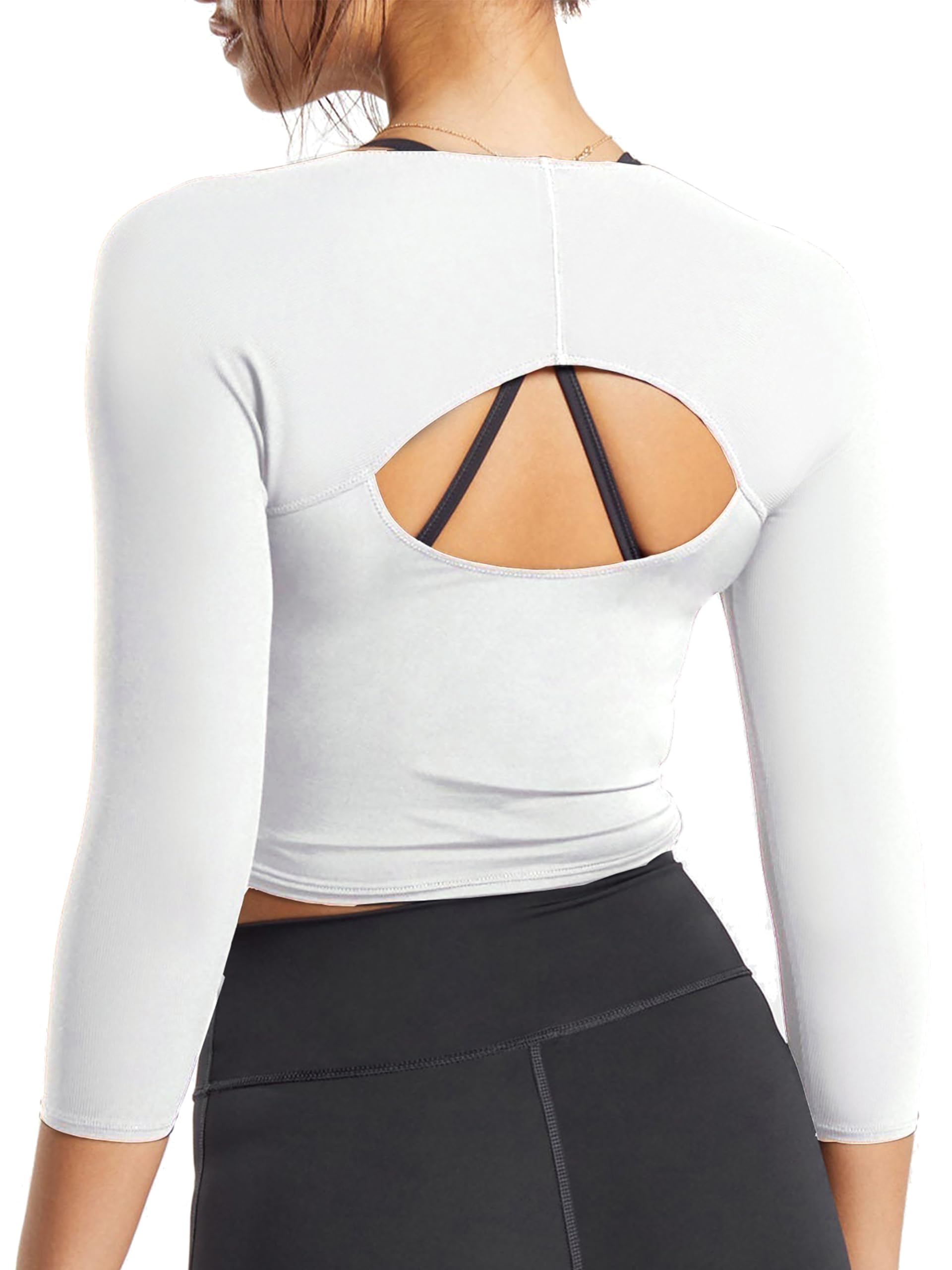 Women's 3/4 Sleeve Square Neck Backless Crop Top - Athletic Yoga Shirt for Workouts, Gym & Summer Fashion - Breathable Stretchy Workout Tee for Yoga, Running & Casual Wear