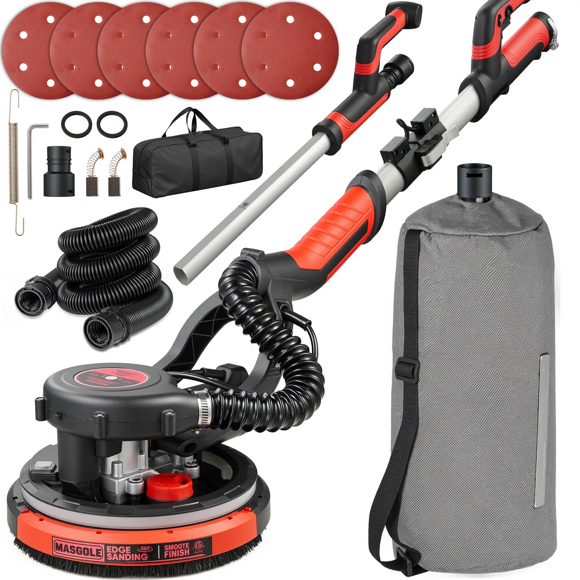 780W Electric Drywall Sander with Vacuum Dust Collector - 6 Variable Speed (900-1800 RPM), Extendable Handle & LED Light - Includes 6 Sanding Discs - Perfect for Home Renovation, Wall Smoothing and Professional Drywall Finishing
