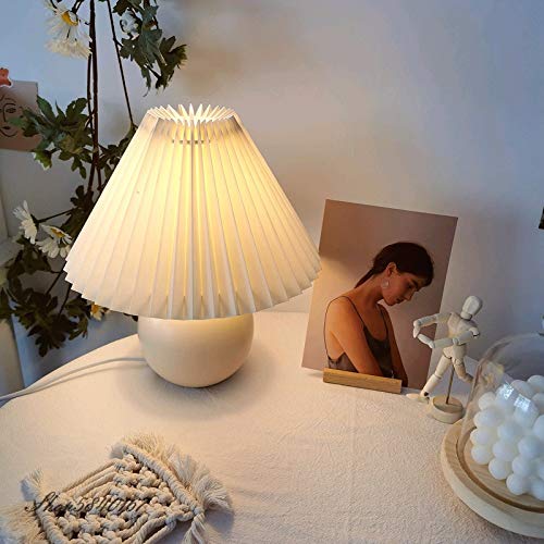Korean Pleated Ceramic Table Lamp - DIY Home Decor with Tricolor LED Bulb for Living Room, Bedroom, Office | Modern Lighting for Cozy Ambiance & Stylish Interior Design