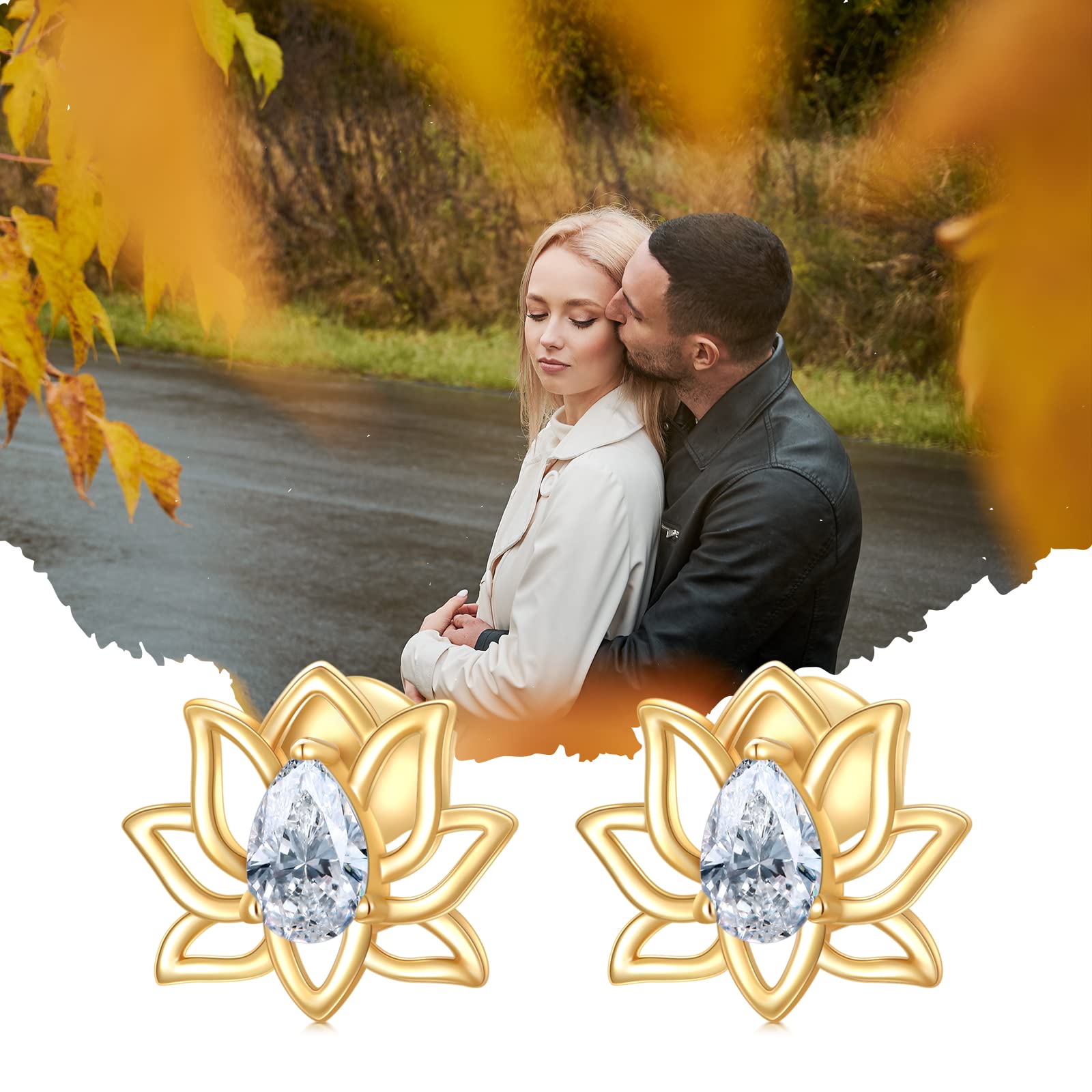14K Gold Lotus Flower Stud Earrings for Women - 14 Carat Solid Gold Floral Jewelry Gift Set for Her - Perfect for Weddings, Anniversaries & Special Occasions