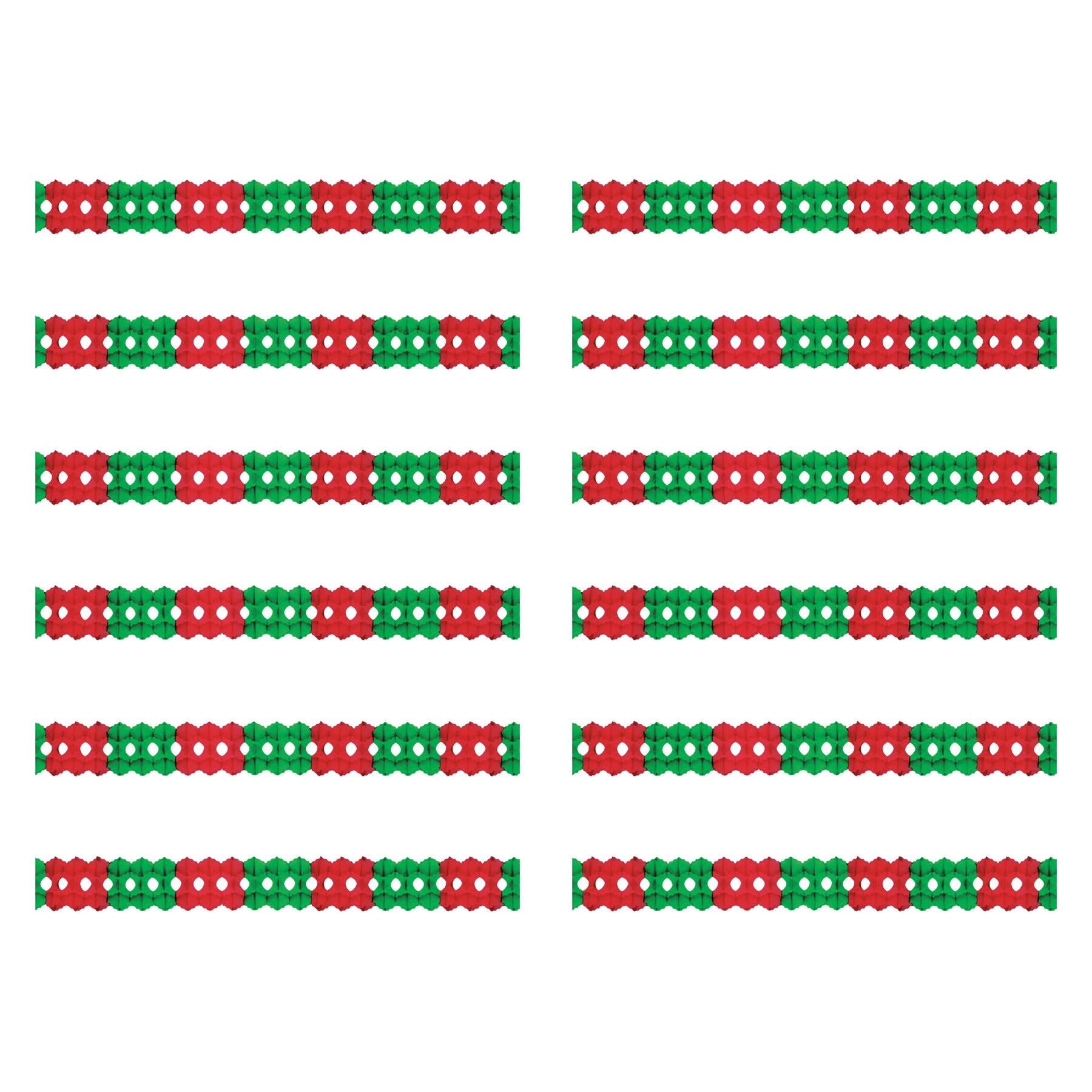12 Pack Beistle Christmas Arcade Garland - Red & Green Holiday Decor for Parties, Home & Office Festive Decoration