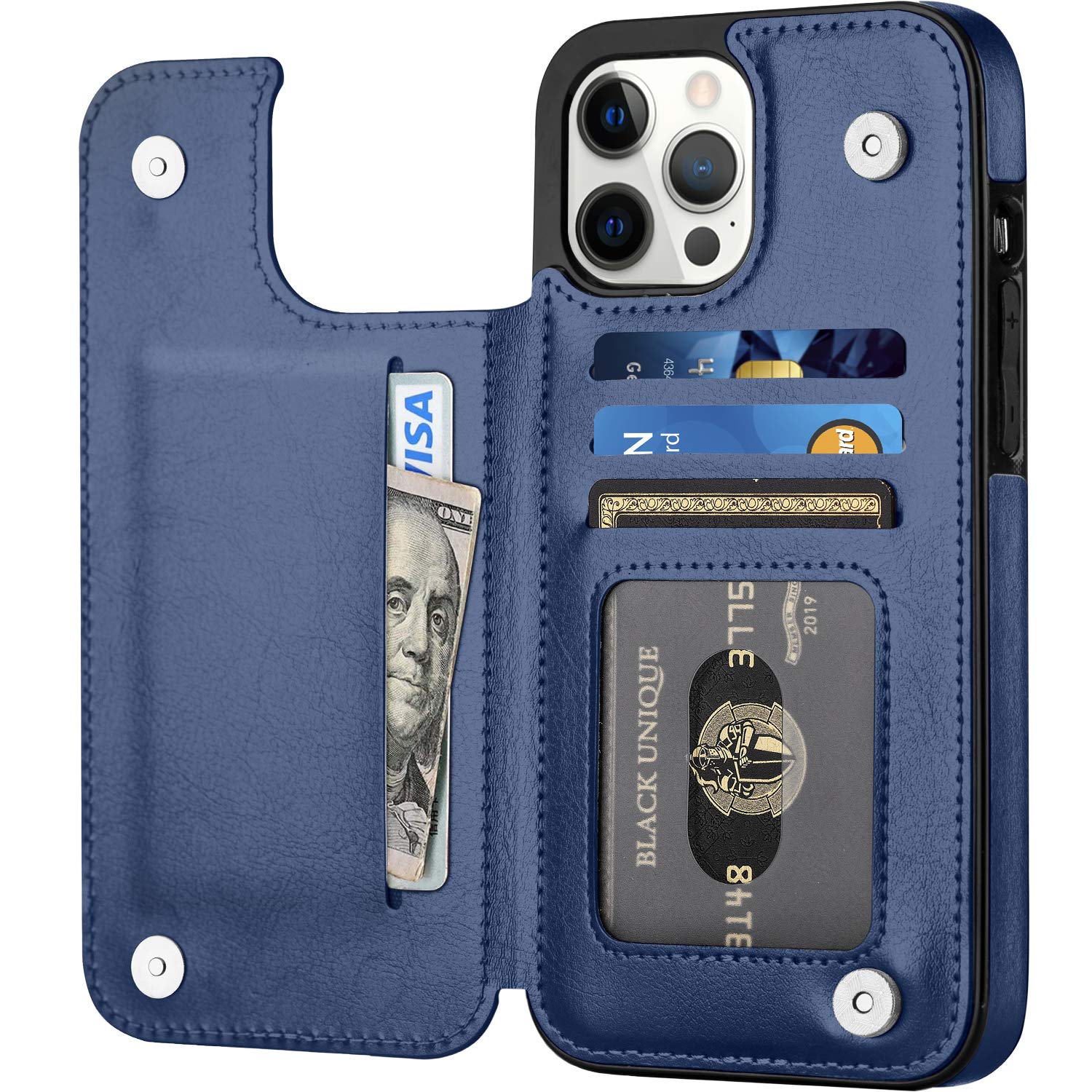 Premium Soft PU Leather Wallet Case for iPhone 12 Pro Max 6.7 Inch - Slim Flip Cover with Card Holder & Kickstand (Blue) | Perfect for Daily Use, Travel & Hands-Free Viewing