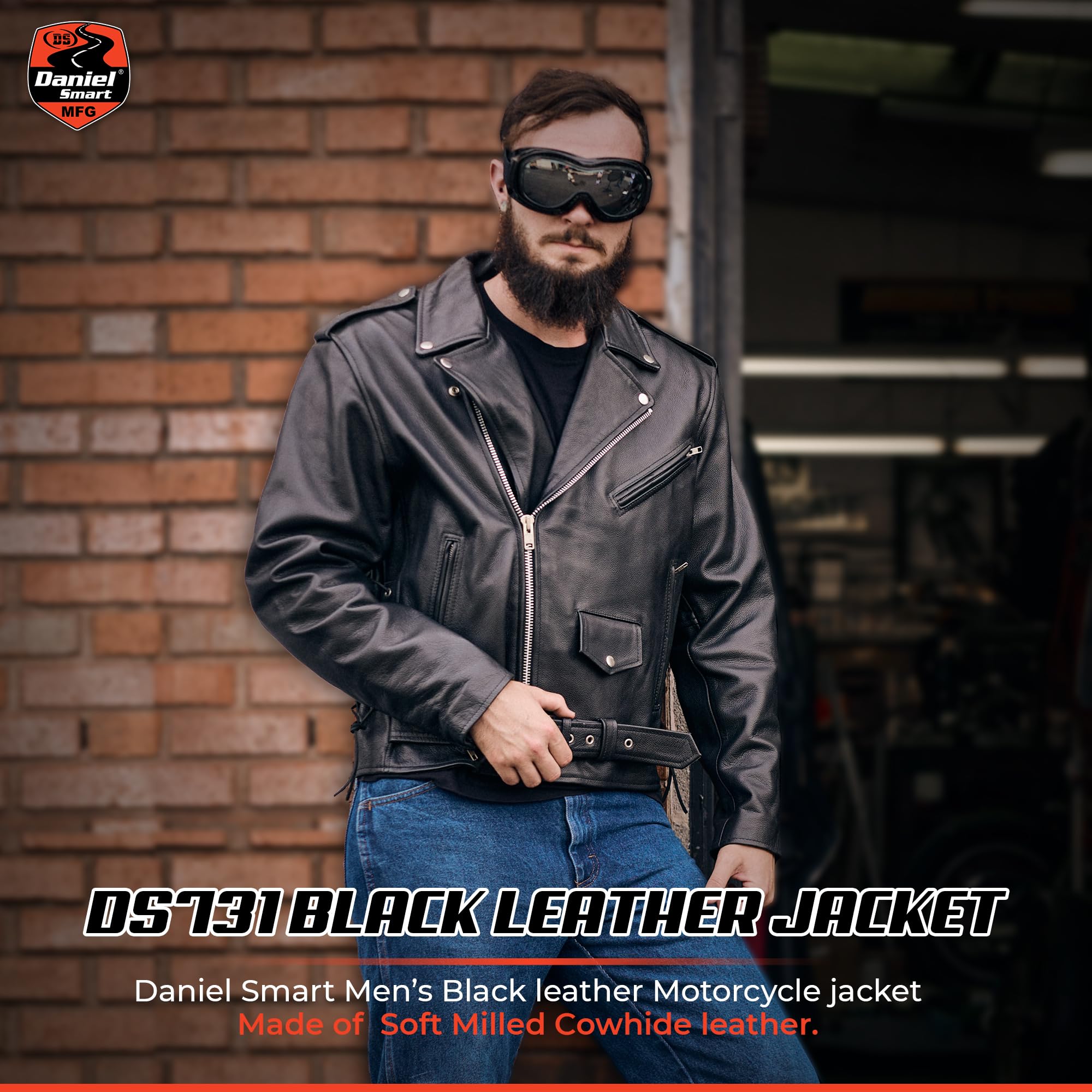 Daniel Smart Classic Men's Leather Motorcycle Jacket - Side Laces Design & Hidden Armory Pockets | Durable Biker Jacket for Riding, Casual Wear & Outdoor Adventures