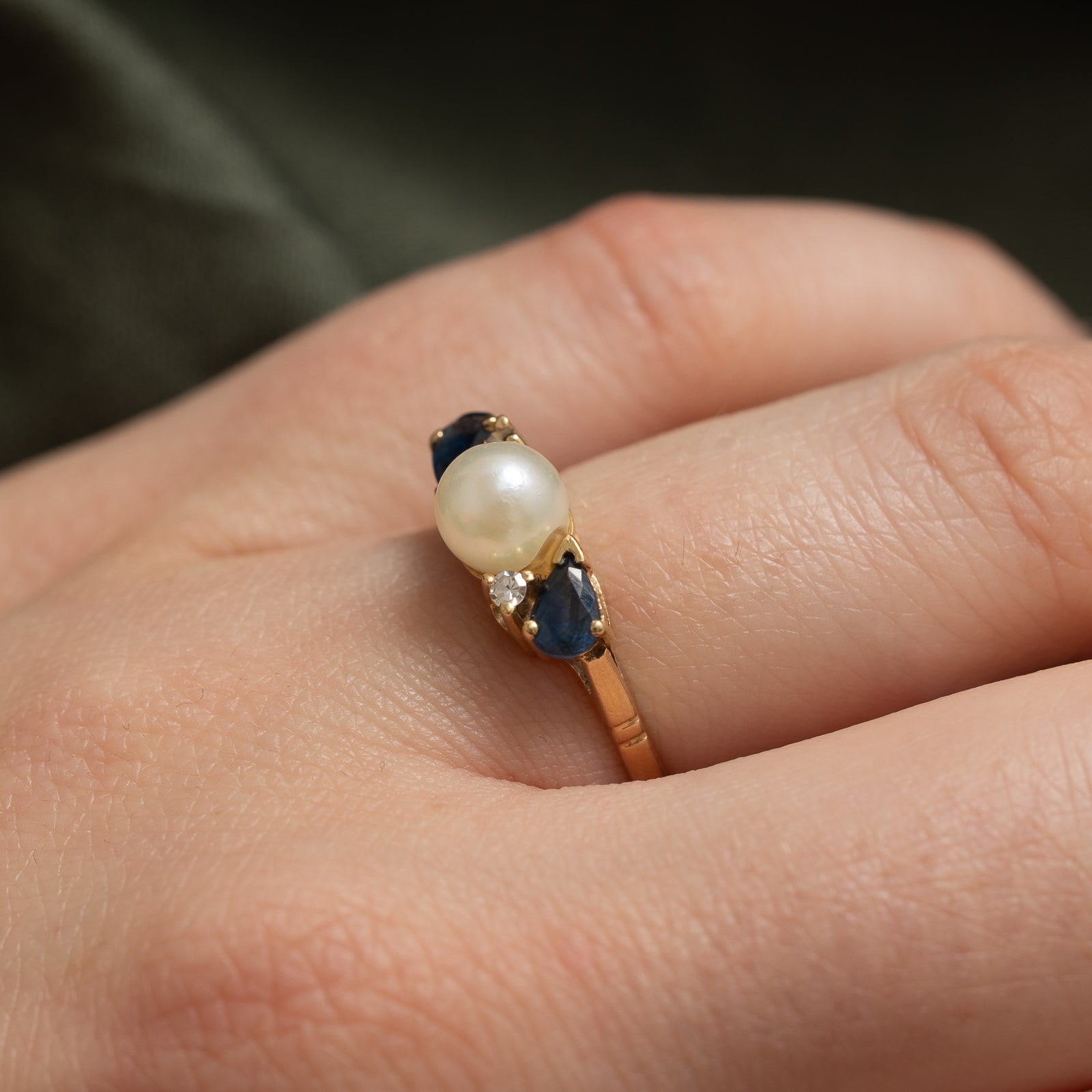 Pearl Sapphire Diamond Ring 0.50ctw 14K Gold Engagement Ring for Women Size 5.5 - Perfect for Wedding, Anniversary & Special Occasion Gifts
