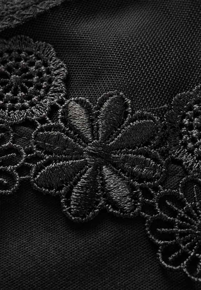 Mesh Mix Lace Detailing Black T-Shirt for Women - Stylish Casual Top for Everyday Wear, Date Night & Office Outfits