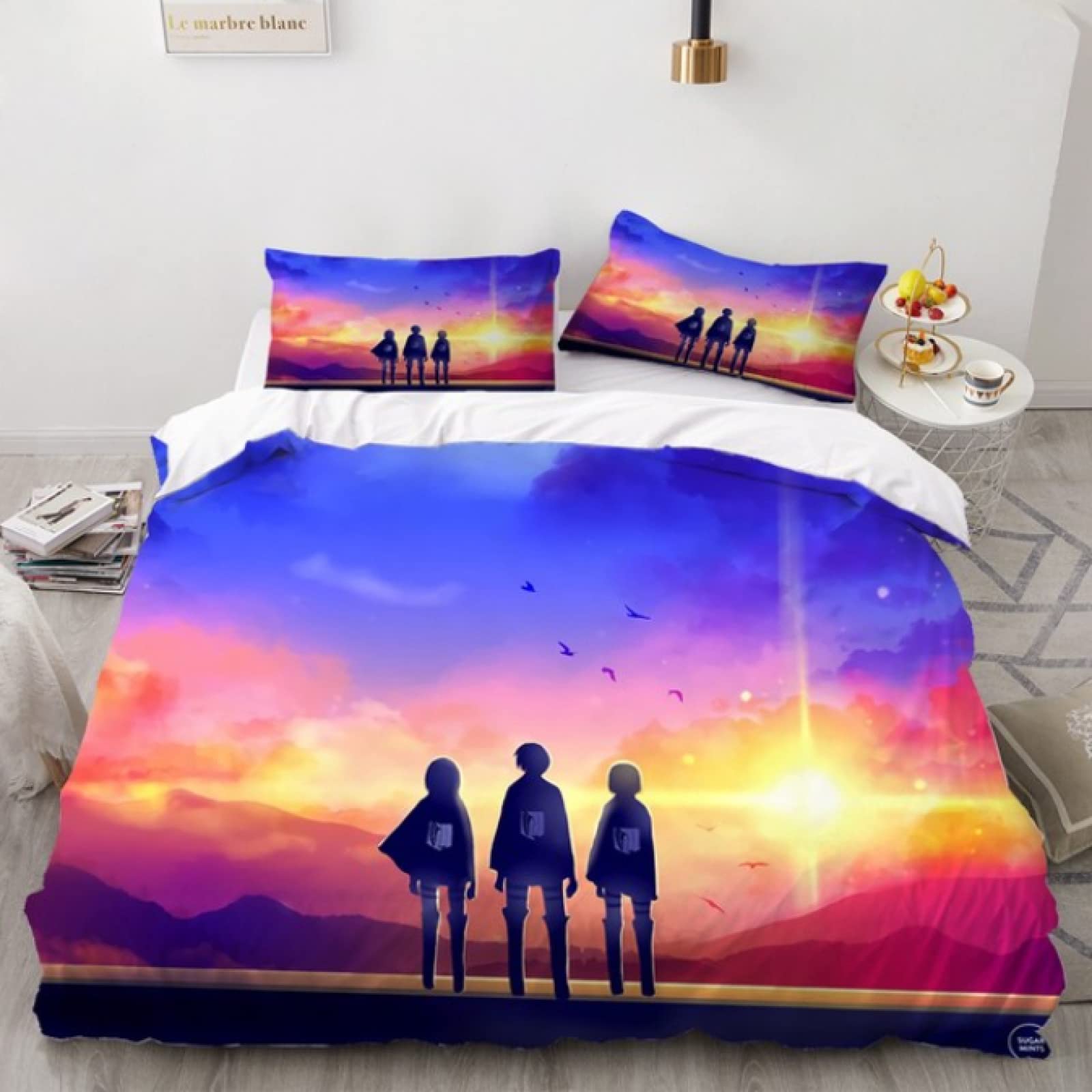 Attack on Titan Anime Duvet Cover Set - Soft Microfiber 3D Printed Comforter Cover (87x102 Inches) | 3-Piece Bedding Set for Fans | Perfect for Themed Bedrooms, Anime Conventions & Gift Giving