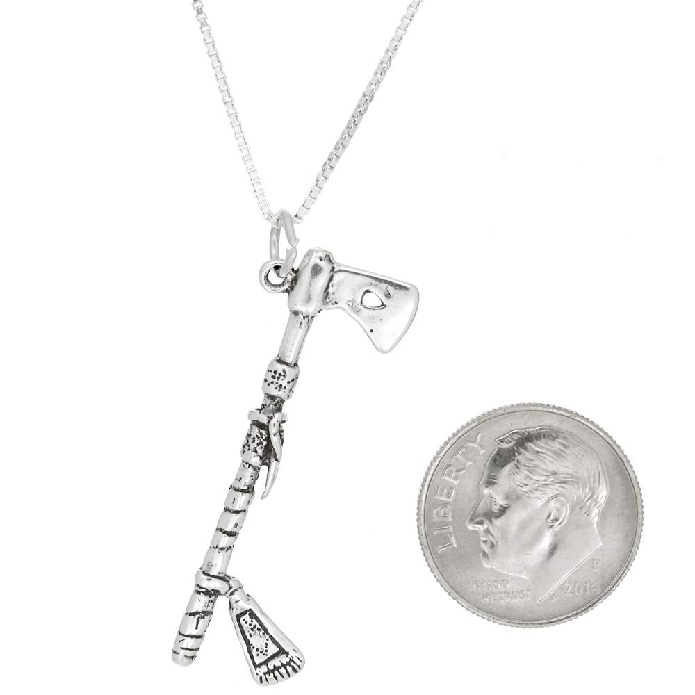 Sterling Silver Double Sided Battle Axe Tomahawk Pendant Necklace - 18 Inch Box Chain for Men & Women - Perfect for Viking Cosplay, Medieval Reenactments, and Unique Gift Giving