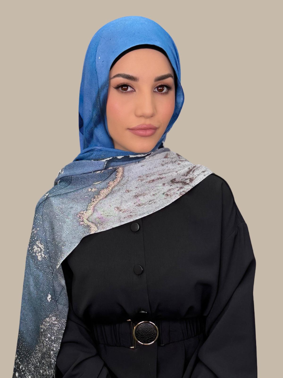 Stylish Print Modal Hijab - Santorini Night Design - Soft & Breathable Scarf for Women - Perfect for Daily Wear, Prayer, and Special Occasions