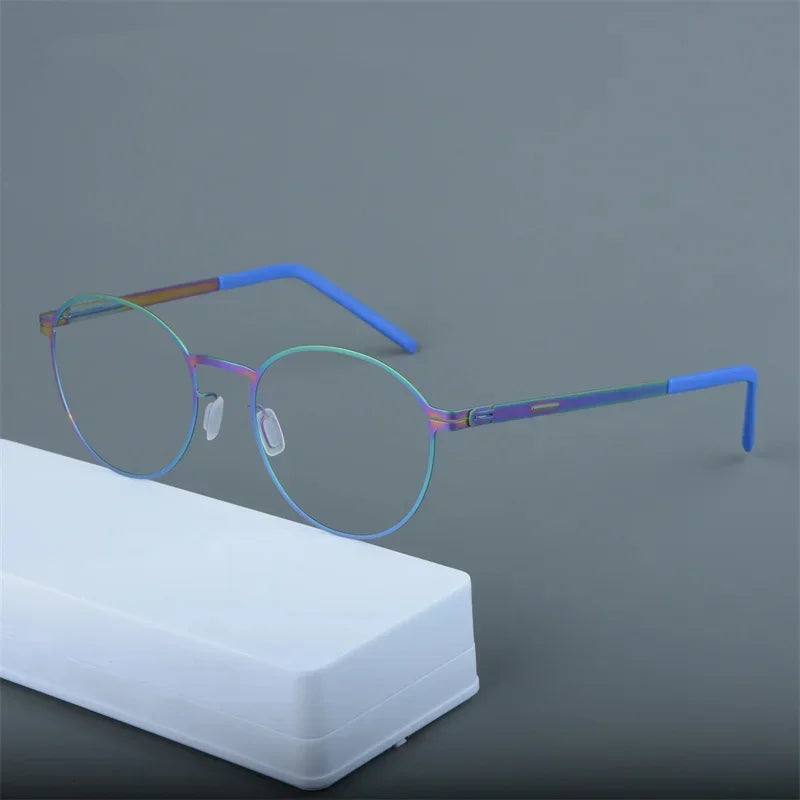 Aimee Unisex Full Rim Round Screwless Stainless Steel Eyeglasses Frame 25408 - Lightweight & Durable Glasses for Men & Women - Perfect for Reading, Working & Daily Wear