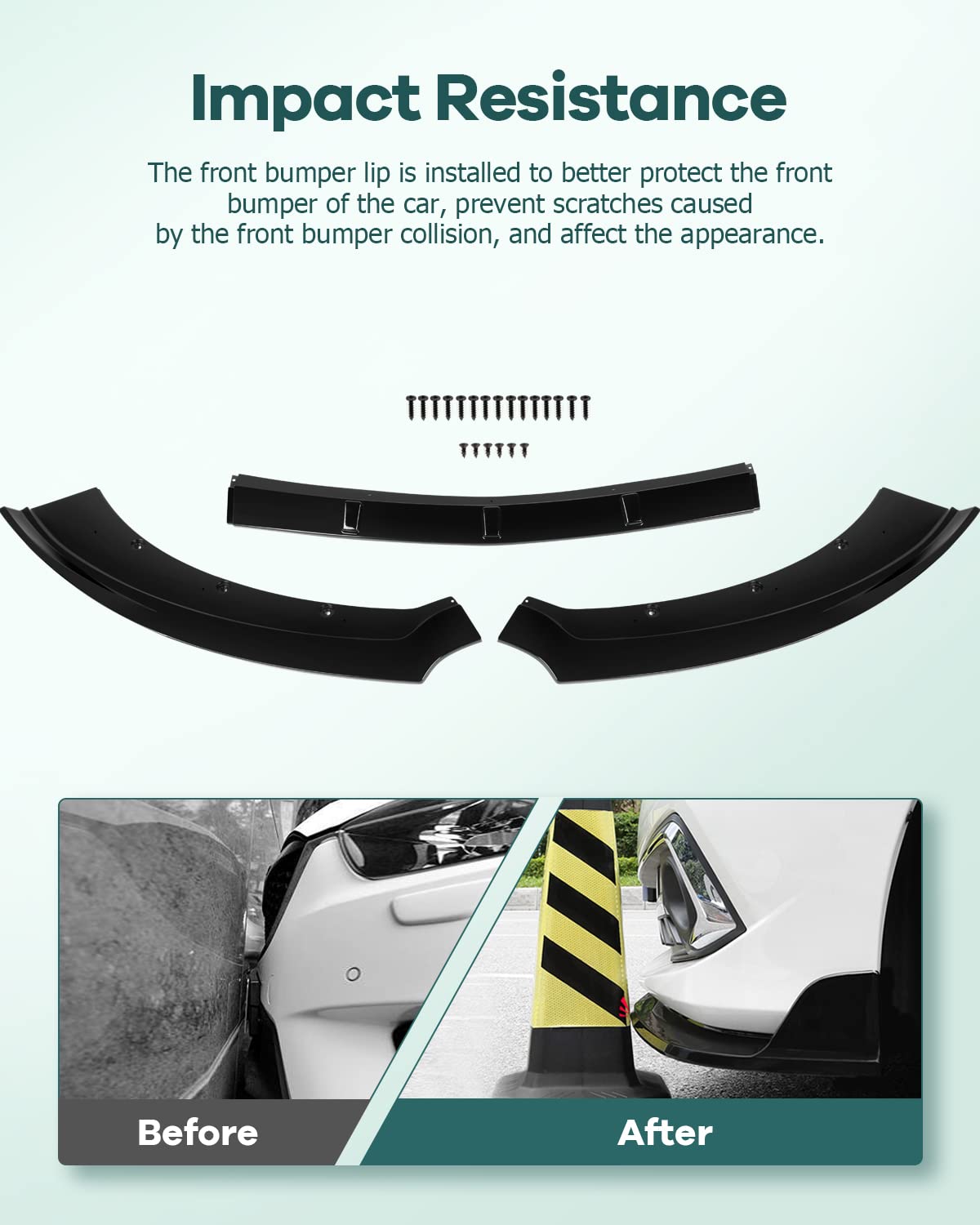 SCITOO 3PCS Black PP Front Bumper Body Kit & Lip Spoiler for Ford Mustang - Enhance Style & Aerodynamics for Street Racing & Car Shows
