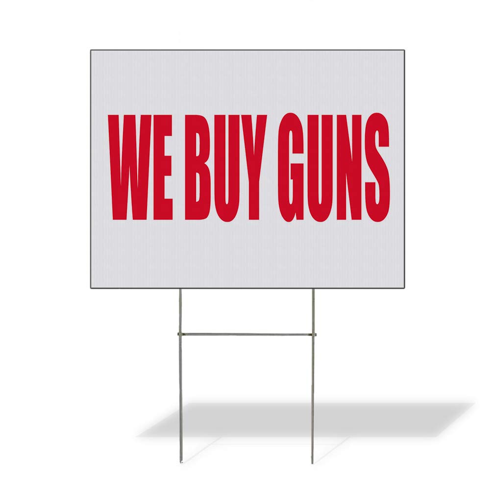 We Buy Guns Weatherproof Yard Sign - 18x12 Inch 2-Sided for Lawn & Business Promotion