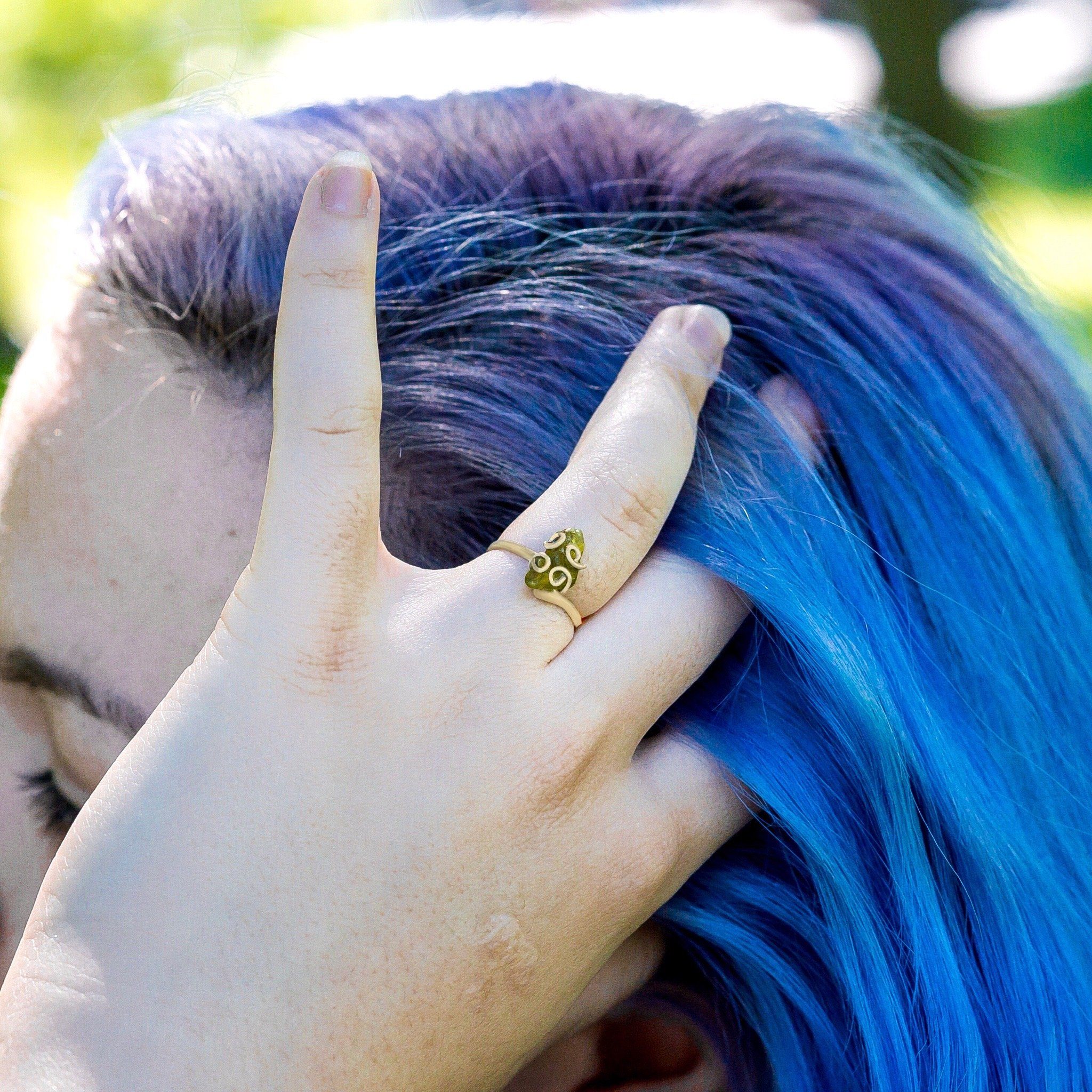 14K Gold Filled Raw Green Peridot Adjustable Ring for Women | Boho Chic Jewelry Gift for Birthday, Anniversary & Everyday Wear