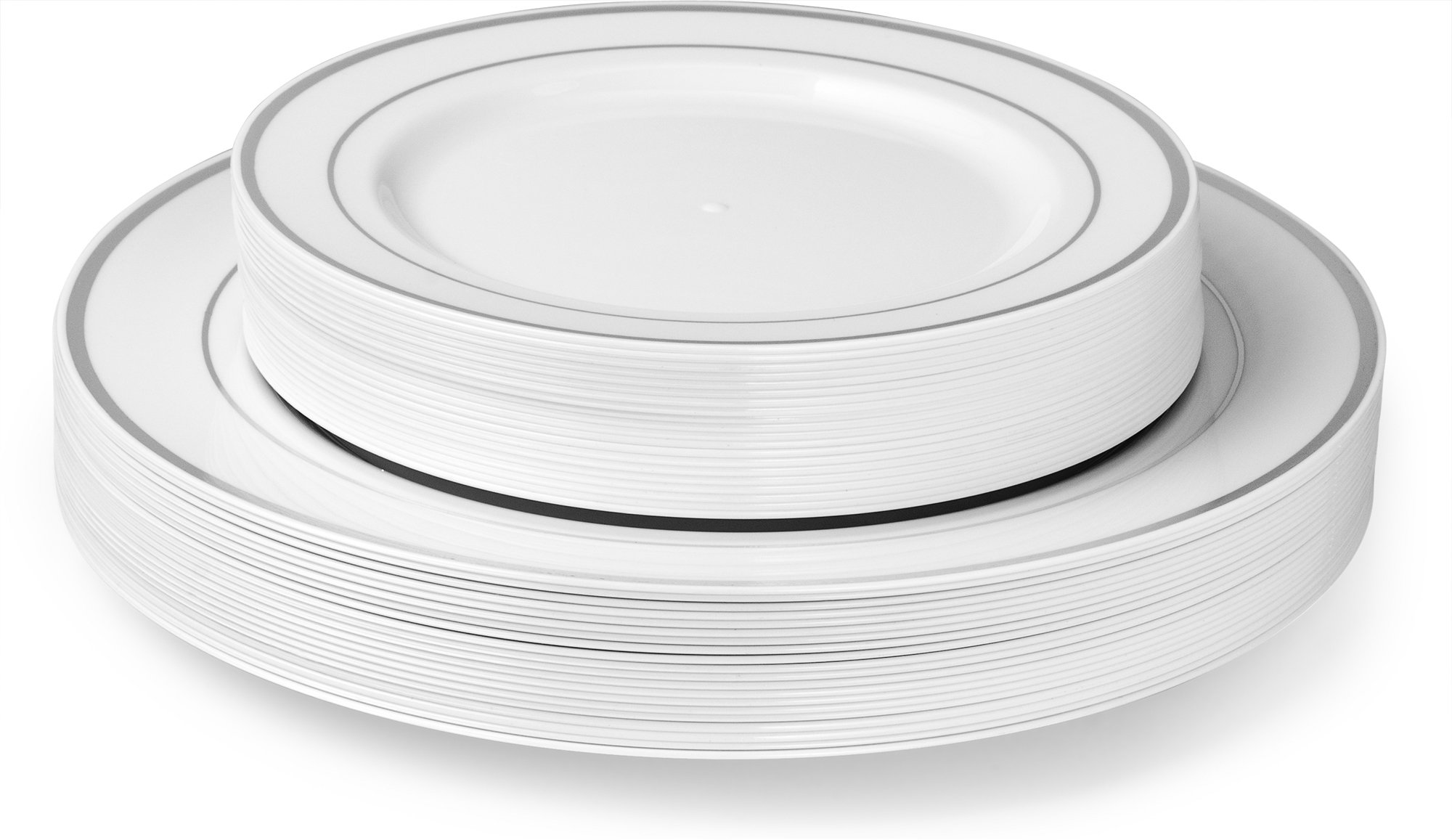 Laura Stein Designer 80-Piece Premium Plastic Dinnerware Set - White with Silver Rim (40x10.75