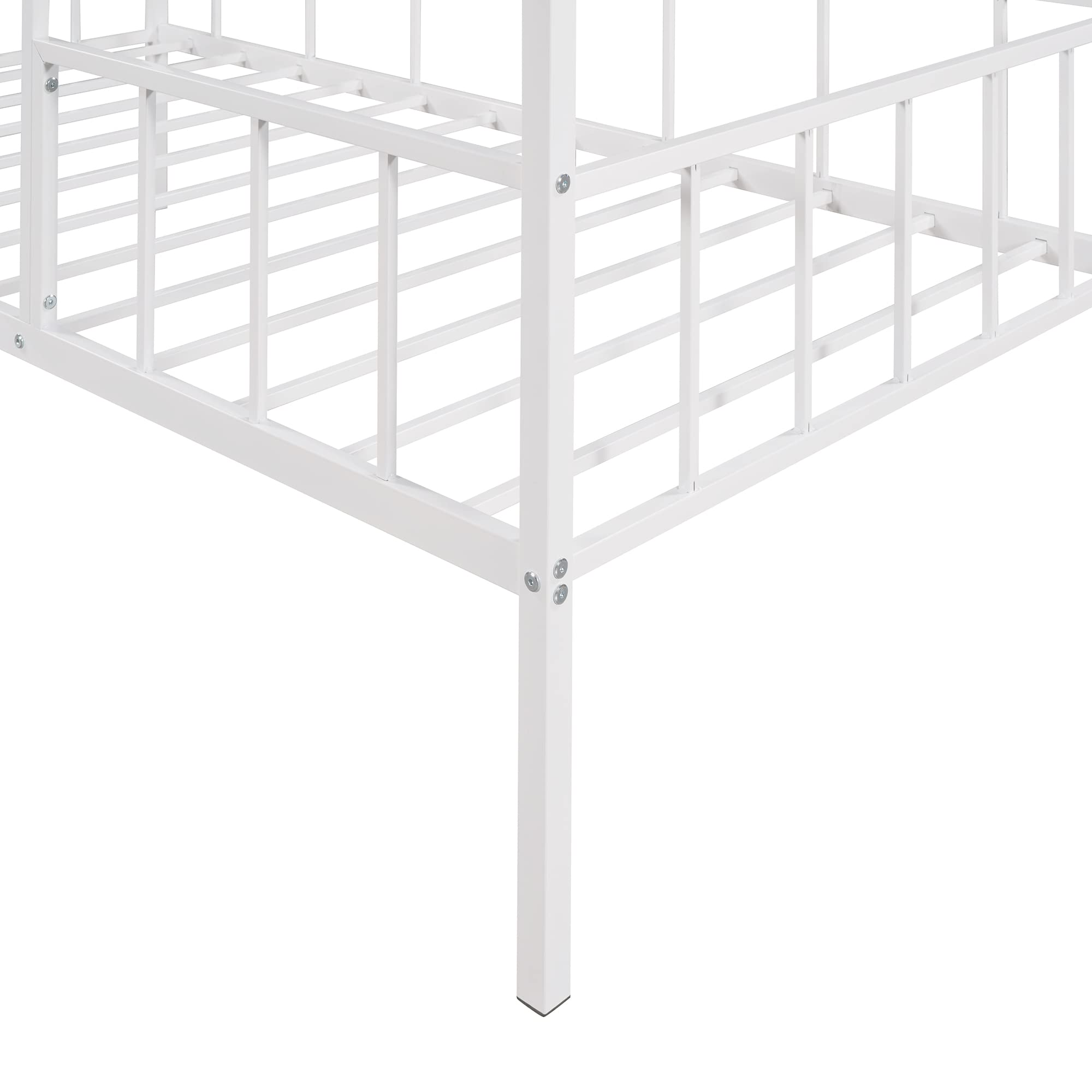 Harper & Bright Designs Metal Twin Size Loft Bed for Kids - Low Playhouse Bed with Roof & Ladder - Junior Loft Bed Frame for Boys & Girls - Perfect for Small Bedrooms, Playrooms & Dorm Rooms - White