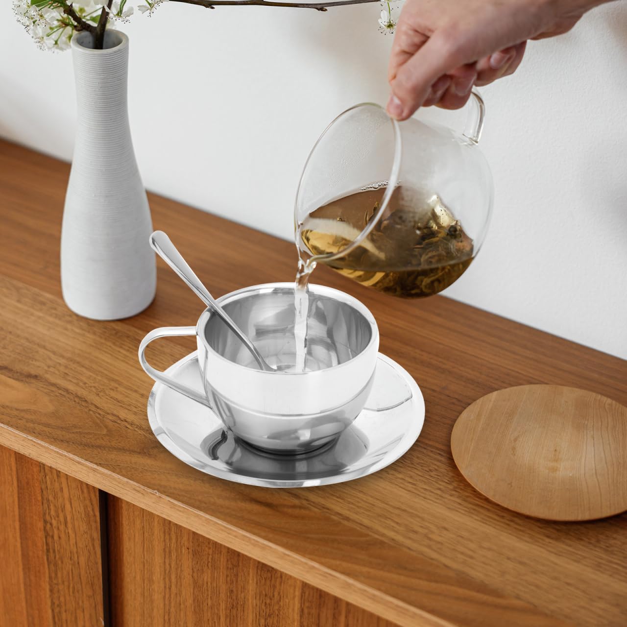 European Style Stainless Steel Coffee Mug Set - Elegant Tea Cups for Home & Cafe Use
