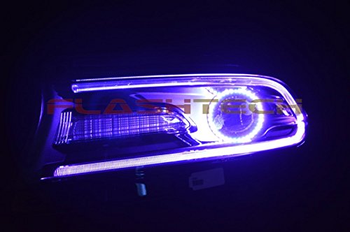 Flashtech LED RGB Multi-Color Halo Ring Headlight Kit with ColorFuse RF Remote for Dodge Charger 2015-2020 - Customizable Car Lighting for Night Driving & Car Shows