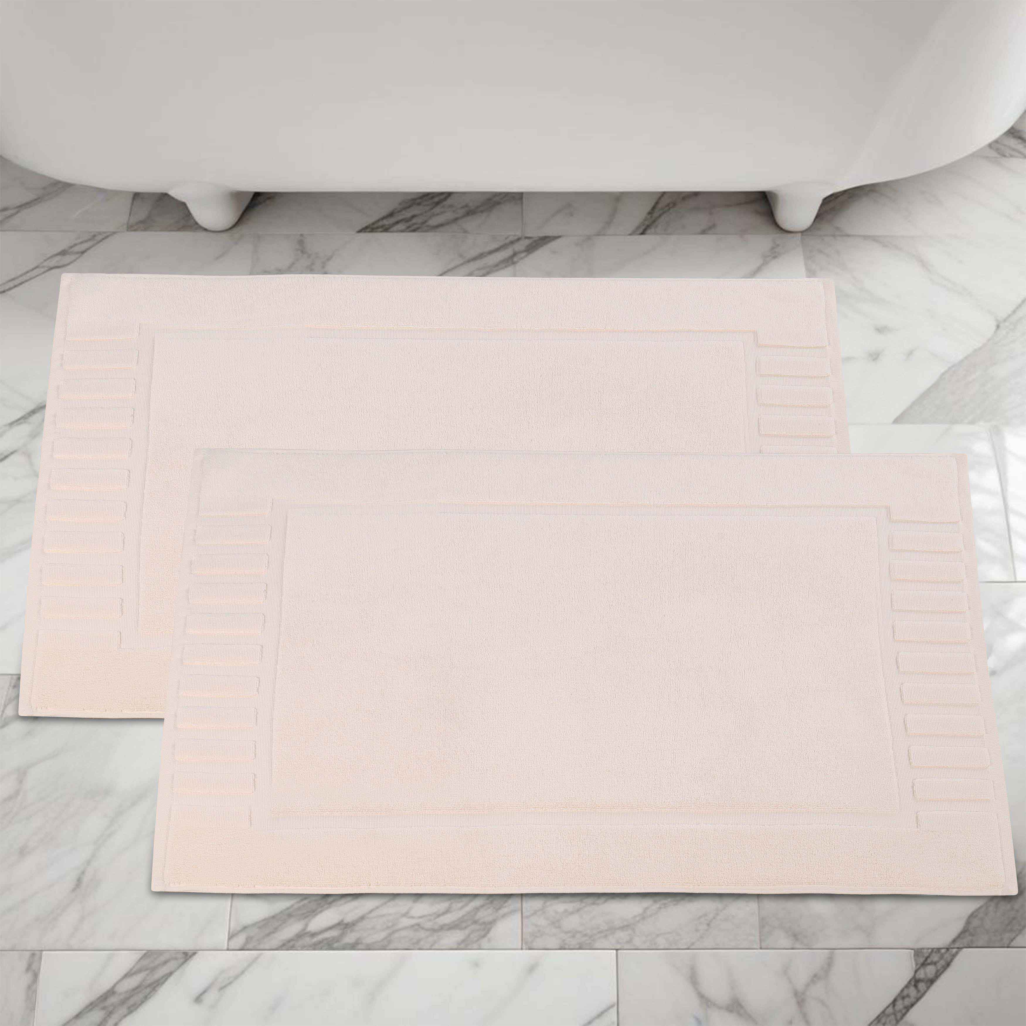 Premium Cotton Modern Geometric Border Bath Mat Set of 2 - Ultra Absorbent, Non-Slip, Quick Dry Bathroom Rug for Bath, Shower & Vanity Area
