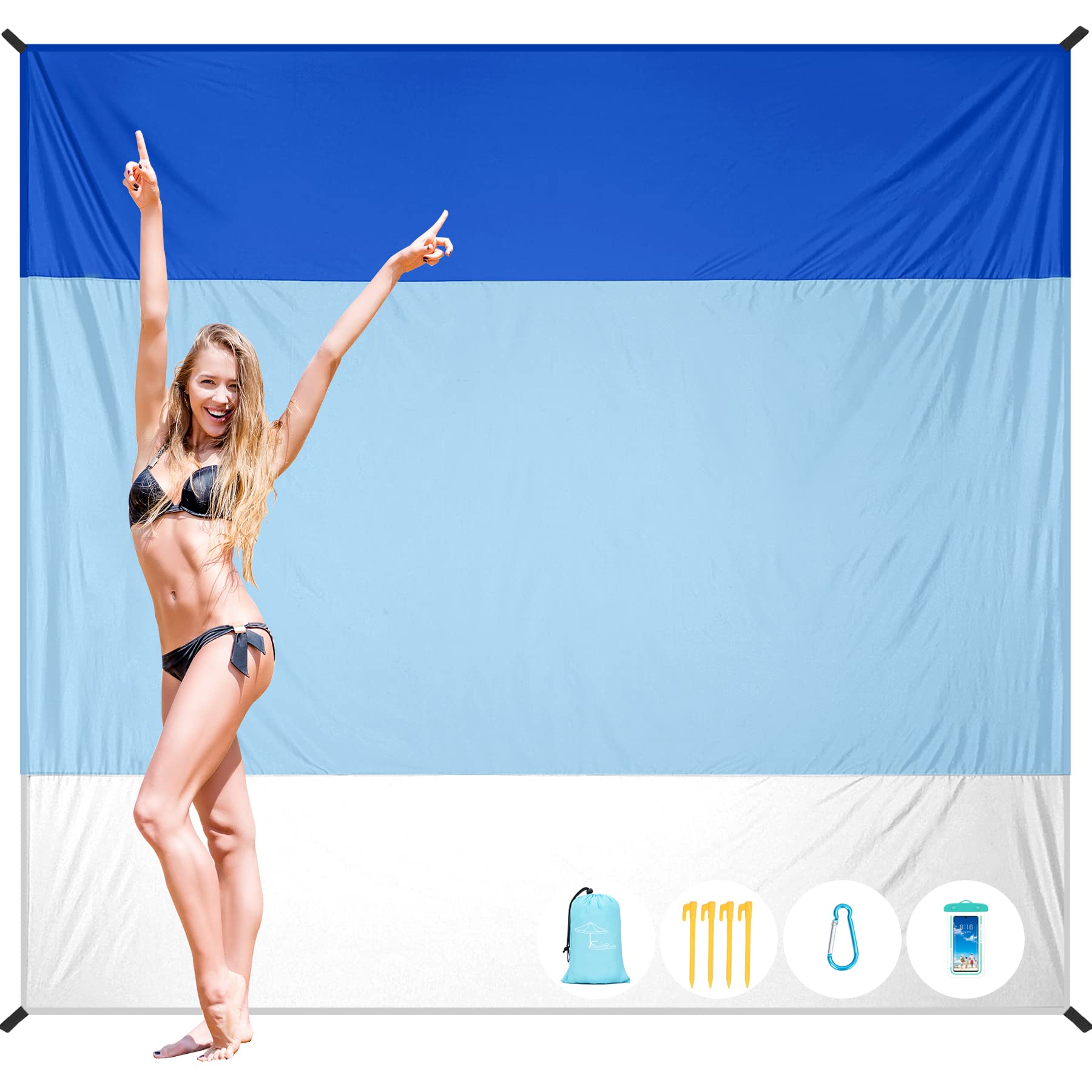 Famstar Extra Large 10'X9' Sand-Free Beach Blanket - Waterproof, Lightweight & Durable for 1-8 Adults - Perfect for Beach, Travel, Camping, Hiking & Picnic (Color3)