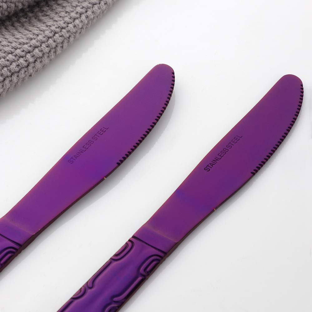 12-Piece Stainless Steel Dinner Knives Set - Purple Flower Edge Table Knives, 8.6 Inch Classic Flatware for Home Kitchen & Restaurant Use | Perfect for Formal Dining, Wedding Cutlery & Everyday Meals