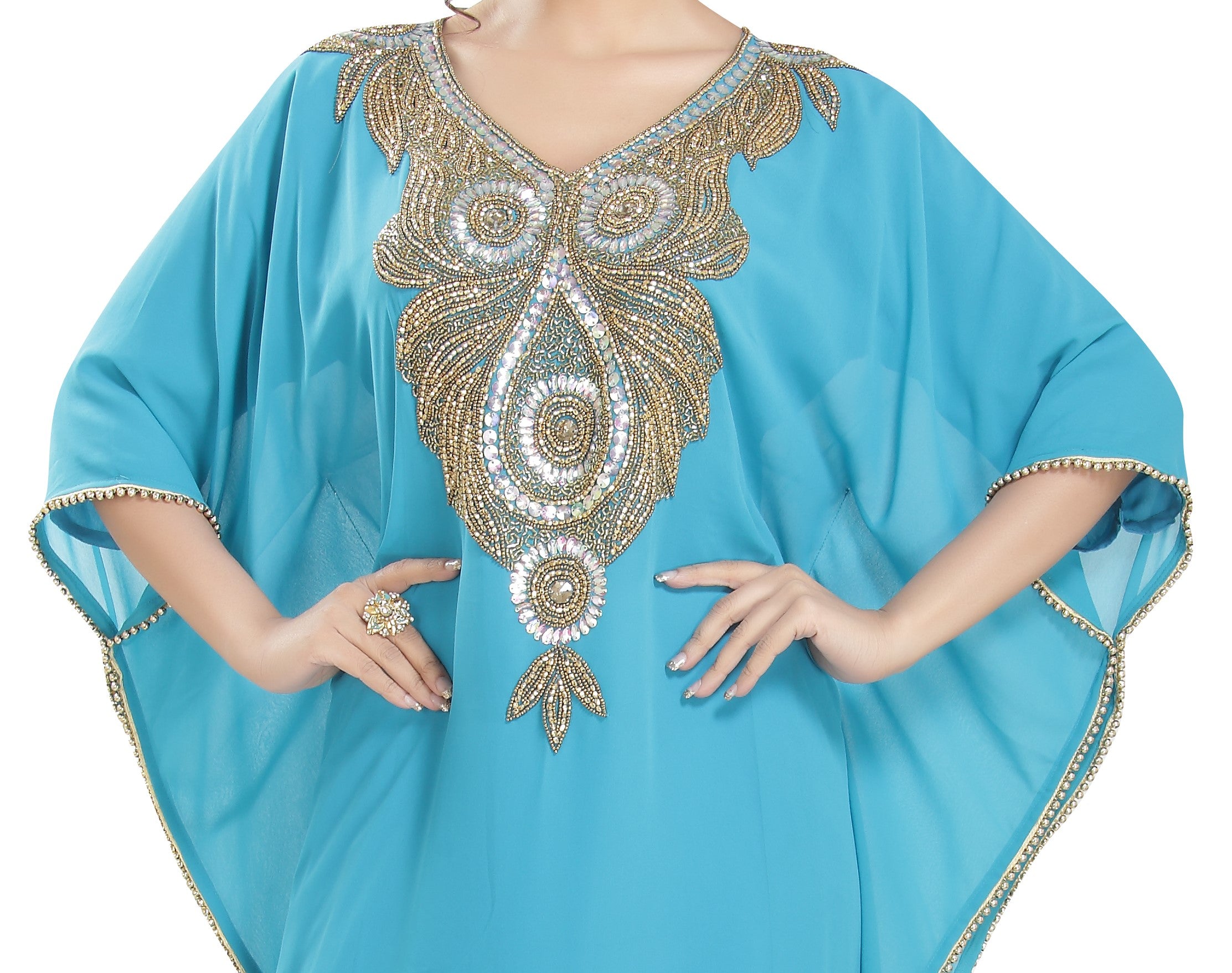 Designer Farasha Maxi Hand Embroidered Dress - Elegant Boho Floral Embellished Long Dress for Women | Perfect for Weddings, Parties & Summer Vacations