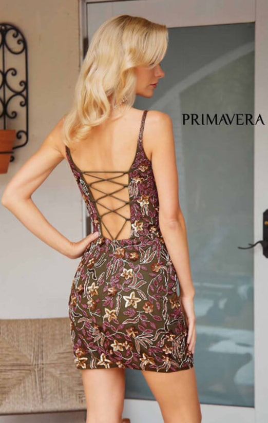 Primavera Floral Beaded Short Dress - Women's Summer Party Cocktail Dress for Beach Vacation & Night Out