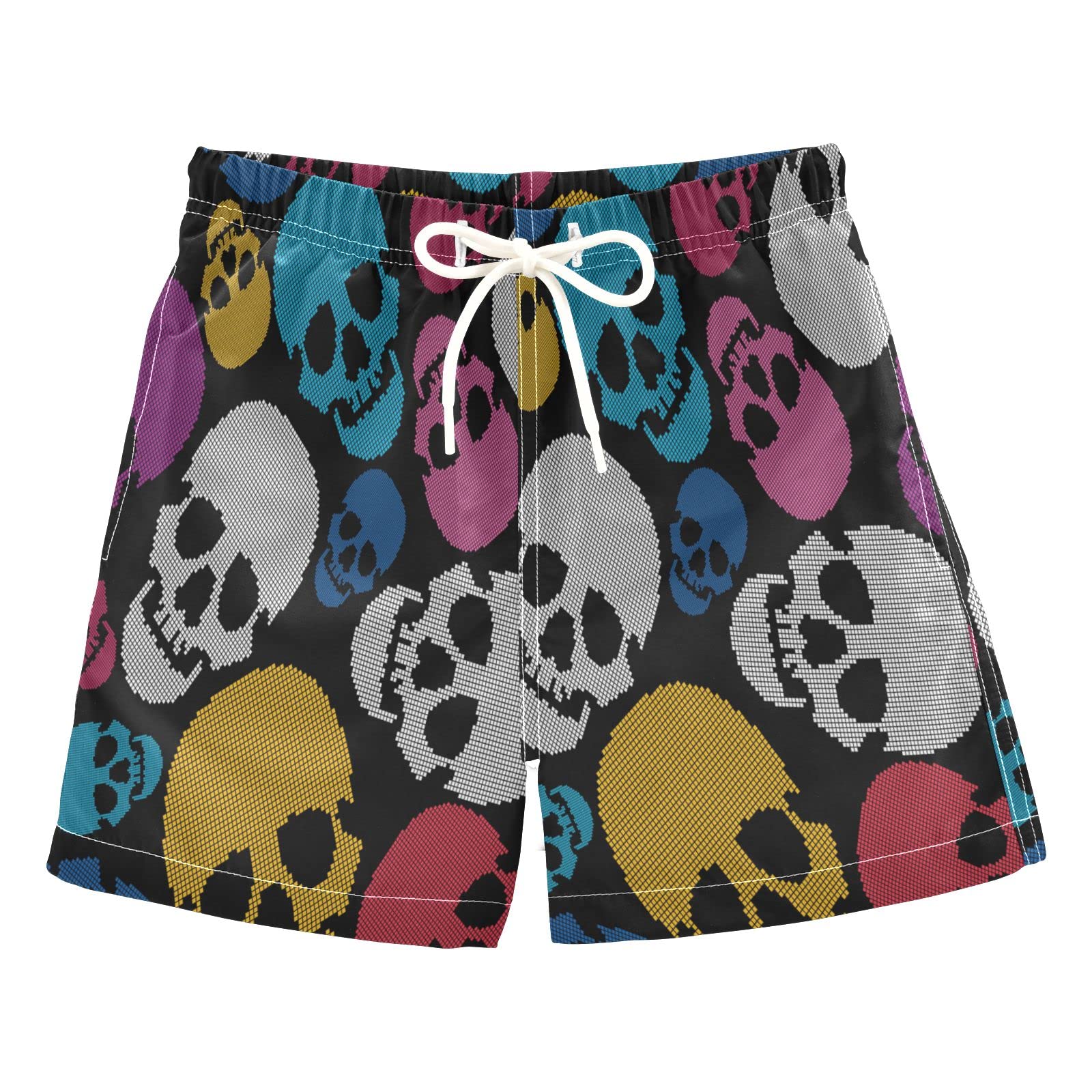 Colorful Skulls Boys Swim Trunks - Toddler Beach Board Shorts for Kids | Quick-Dry Swimwear 2T | Perfect for Pool, Beach & Summer Water Activities